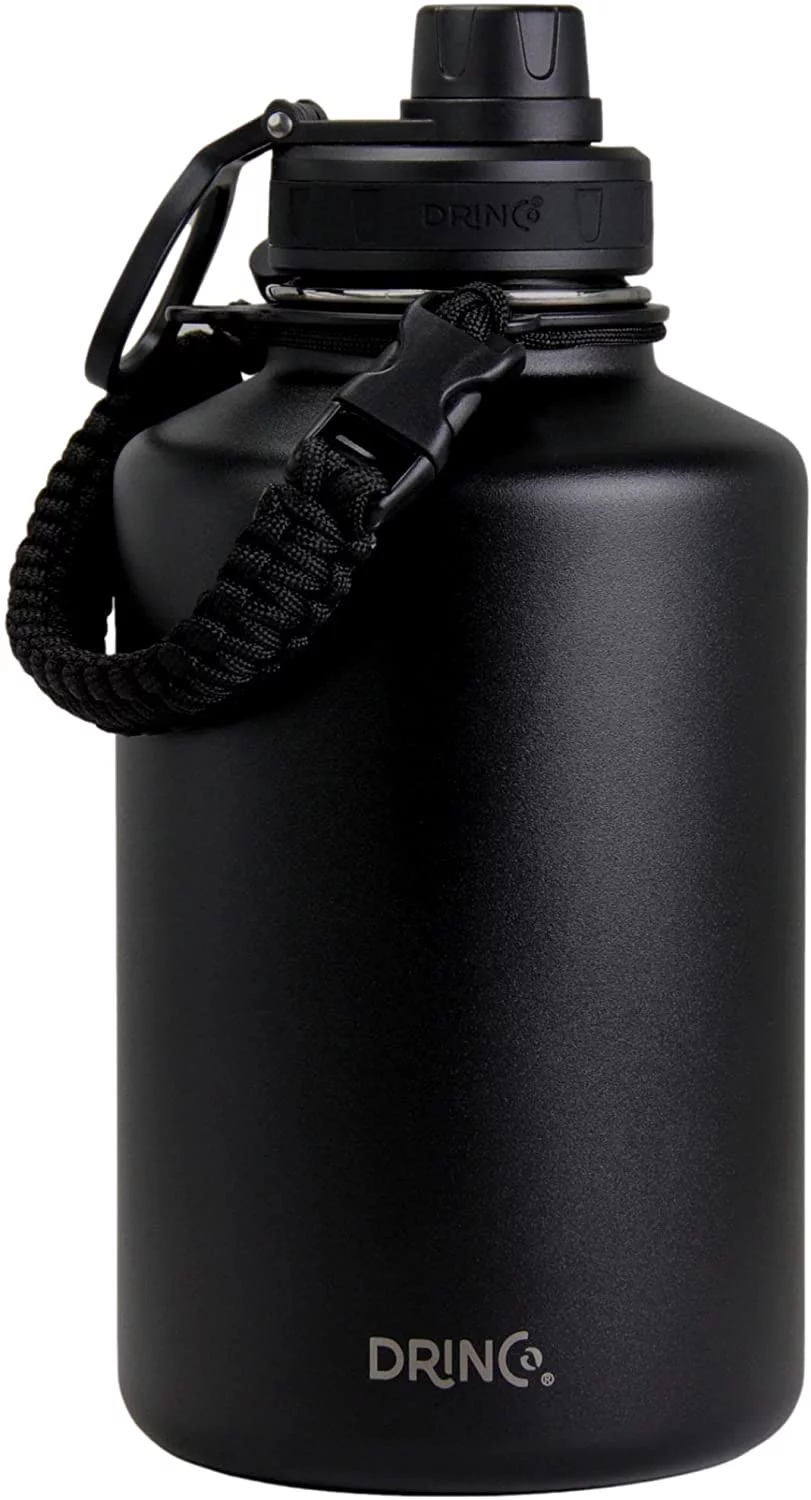 Drinco Water Bottle Double Wall Vacuum Insulated Stainless Steel, 64oz Black