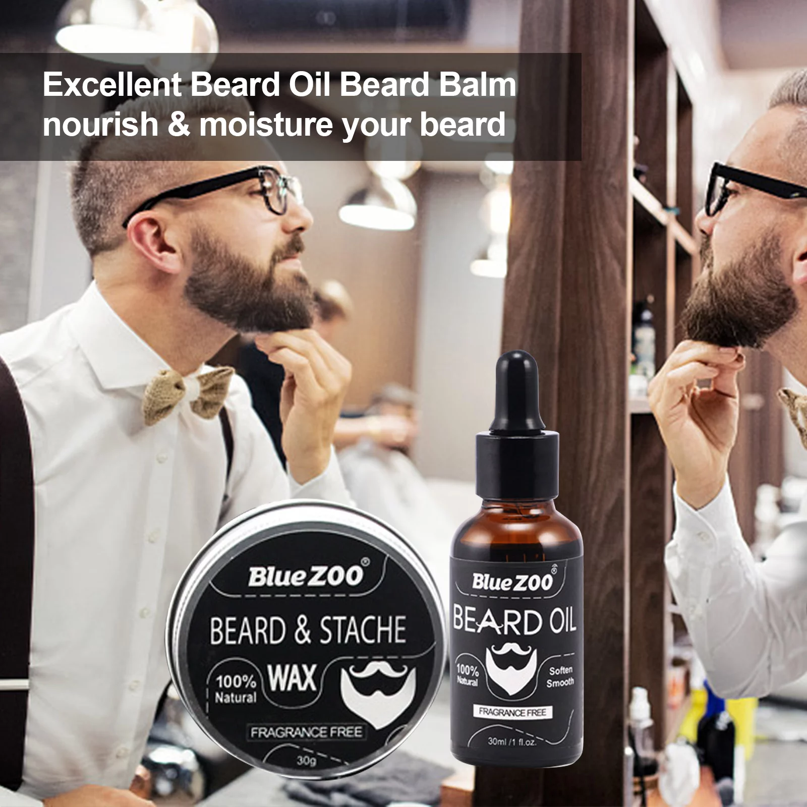 Walmeck 7 Piece Beard Grooming Care Kit , Beard Growth Kit for Men , Includes Beard Oil, Balm, Comb, Brush, Scissor, Storage Bag