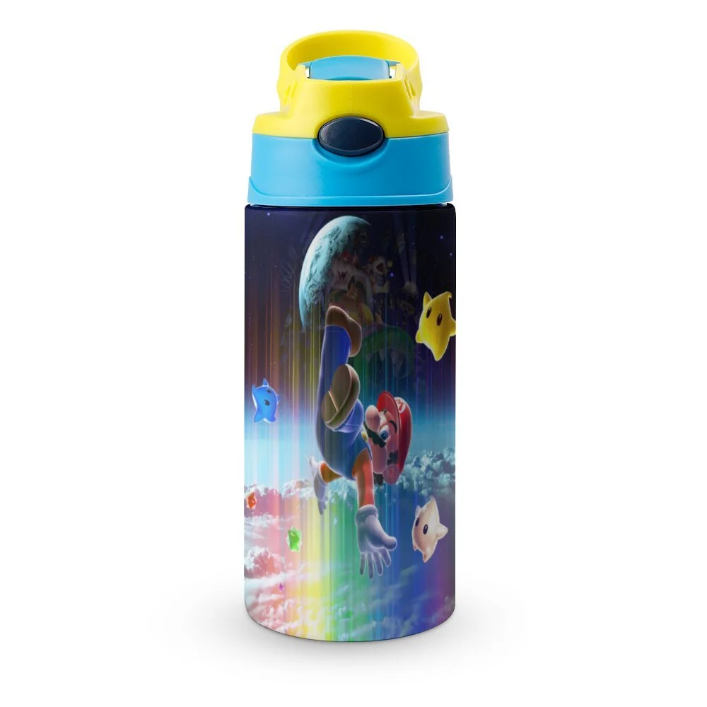 Super Mario Galaxy Kid's Insulated Water Bottle With Straw Vacuum Stainless Steel Cup Leak-Proof Children Toddler Thermoses
