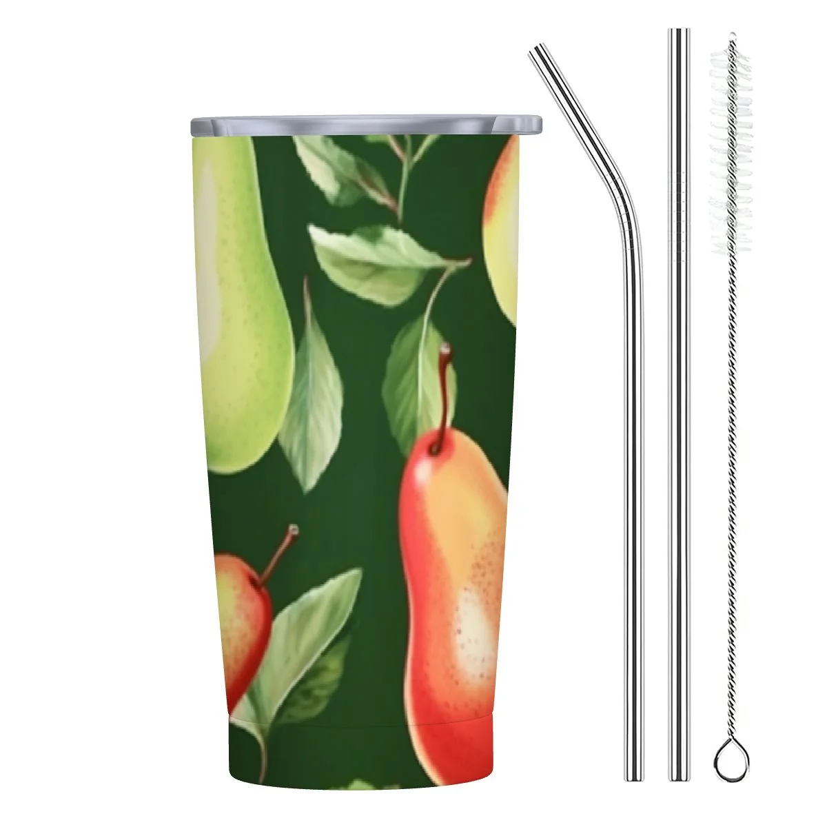 GOSMITH Tropical Summer Colorful Apple Pear Water Bottle with Straw Lid Vacuum Insulated Stainless Steel Thermo Flask Water Bottle