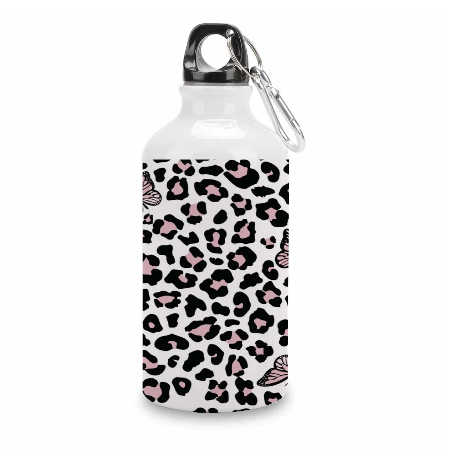 GZHJMY Sports Water Bottles, Pink Butterfly Leopard Pattern Large Capacity Aluminium Portable Leakproof Lightweight Drink Bottles for Fitness and Outdoor Enthusiasts