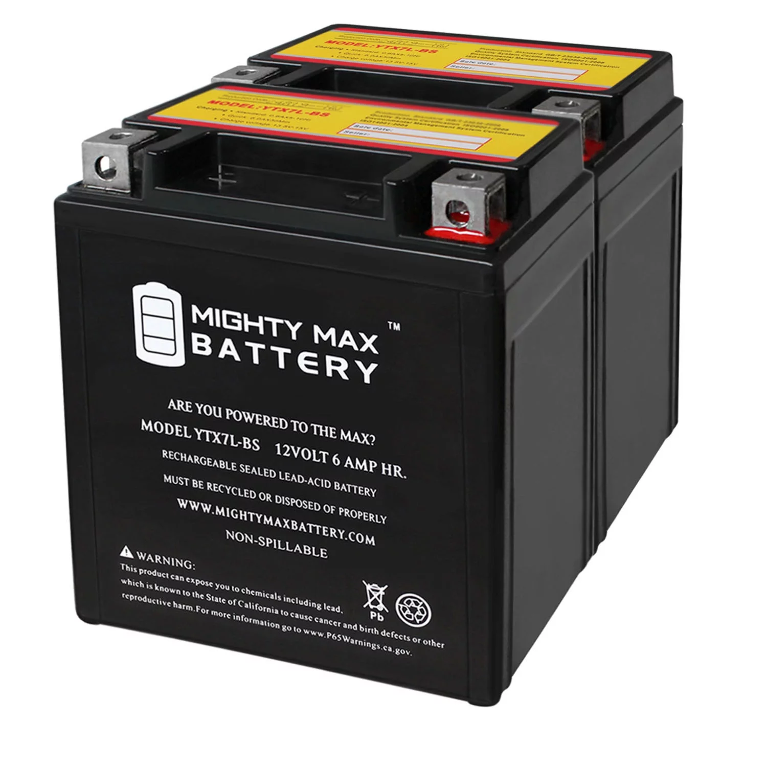 YTX7L-BS 12V 6Ah Battery for Honda NX 125, 250 Rebel CMX250C - 2 Pack