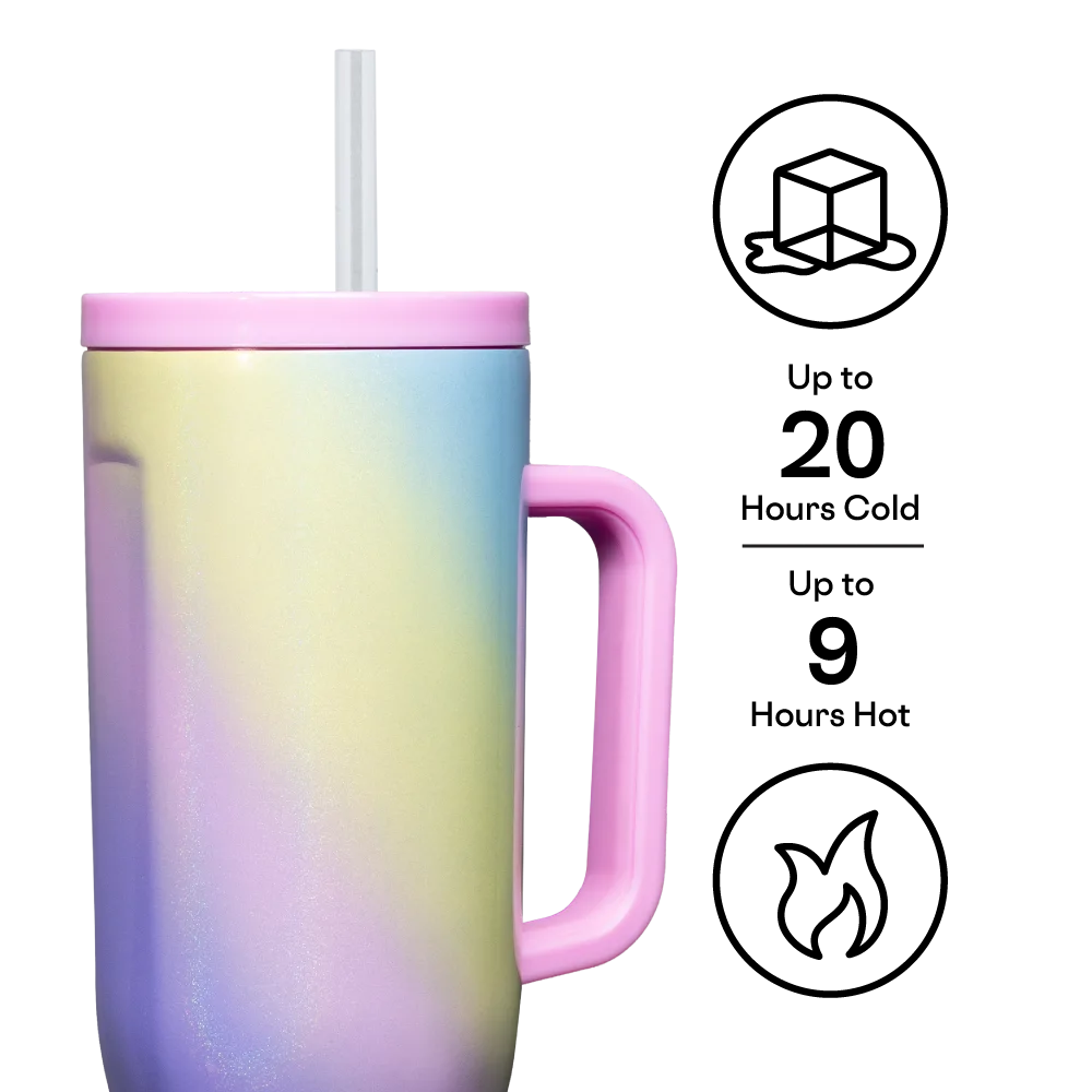Corkcicle Cruiser Insulated Tumbler with Handle and Straw, Rainbow Unicorn, 40 oz – Reusable Water Bottle Keeps Beverages Cold for 20 Hours, Hot for 9 Hours – Cupholder Friendly, Spill Proof Tumbler