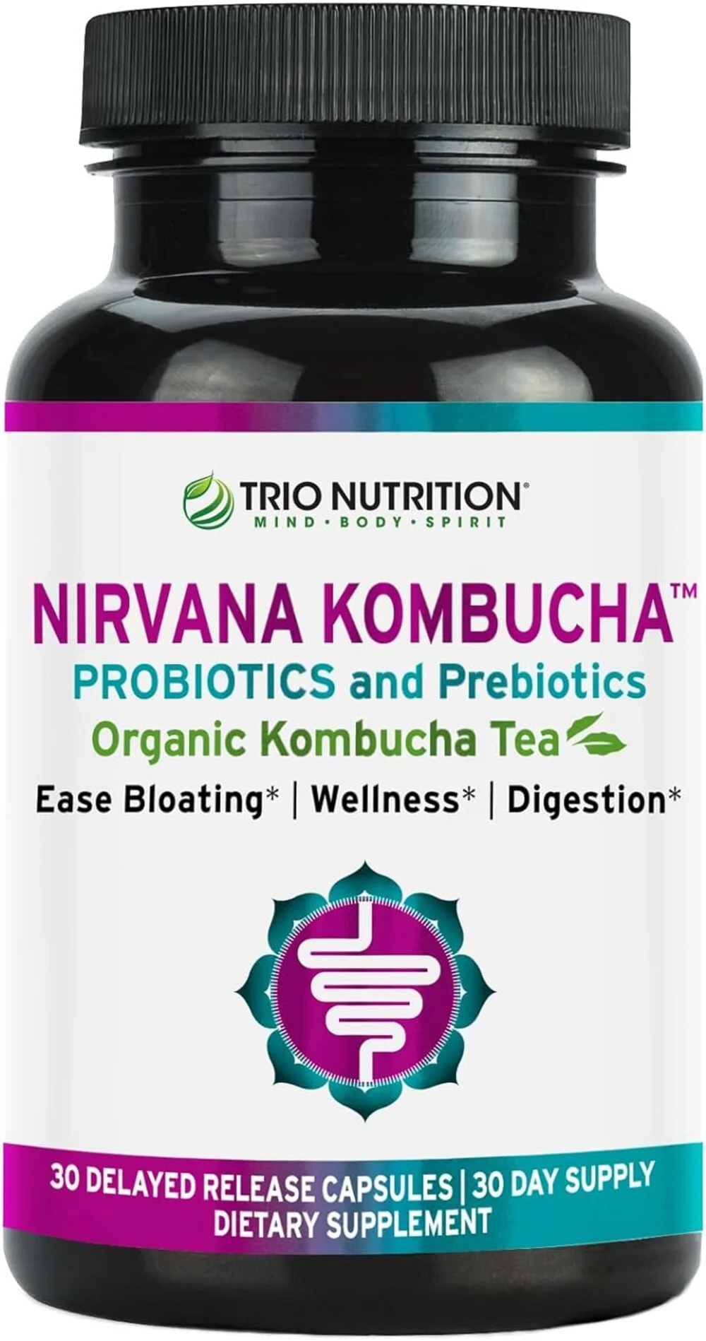 Trio Nutrition Nirvana Kombucha | Billions of Multi-Strain Probiotics, Prebiotic & Organic Kombucha Tea | Eases Bloating, Digestive & Immune Support for Men & Women | Supports PH Balance*