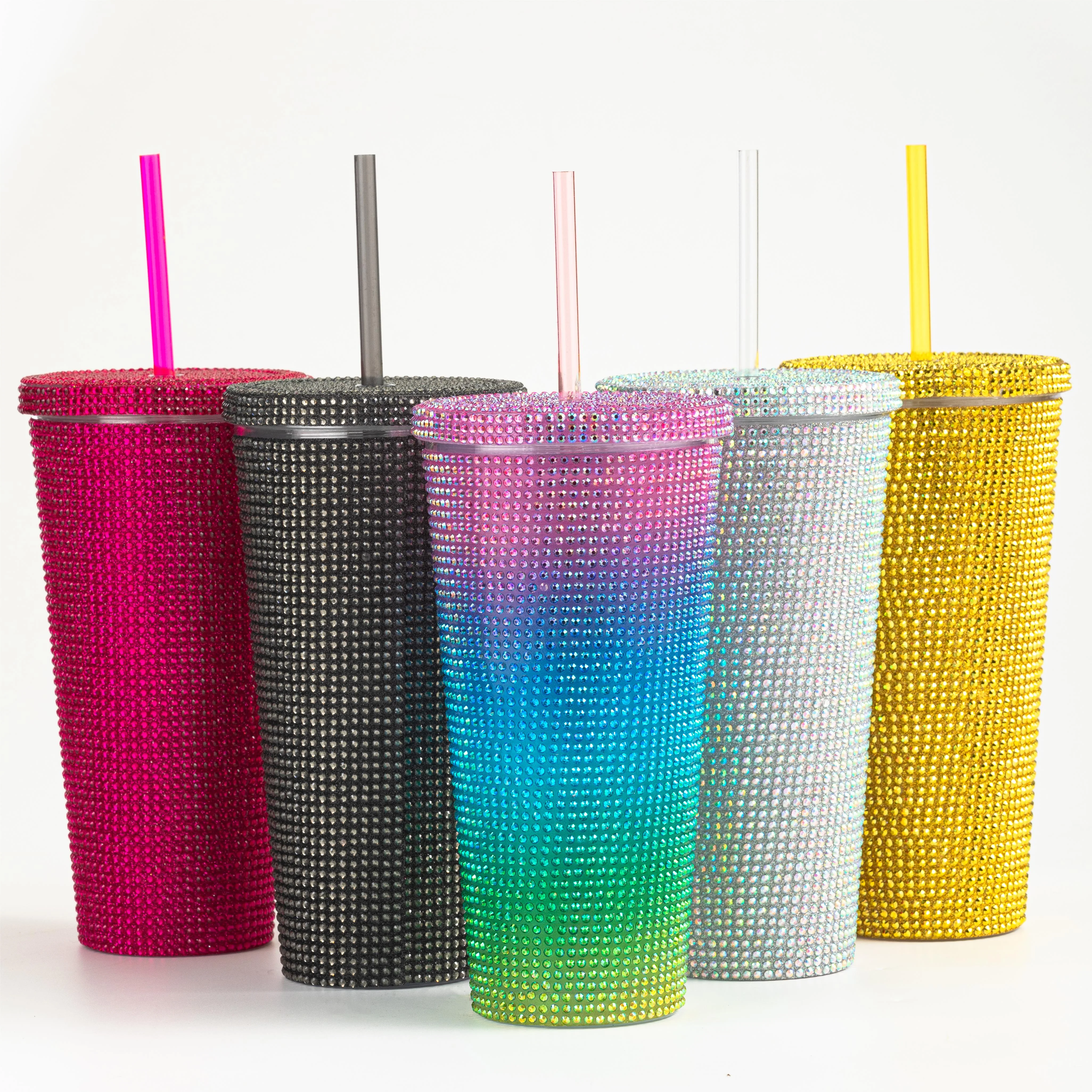 Bling Cup 22oz  Water Bottle Diamond Glitter Cups with Lids and Straws Sparkly Gifts for Women