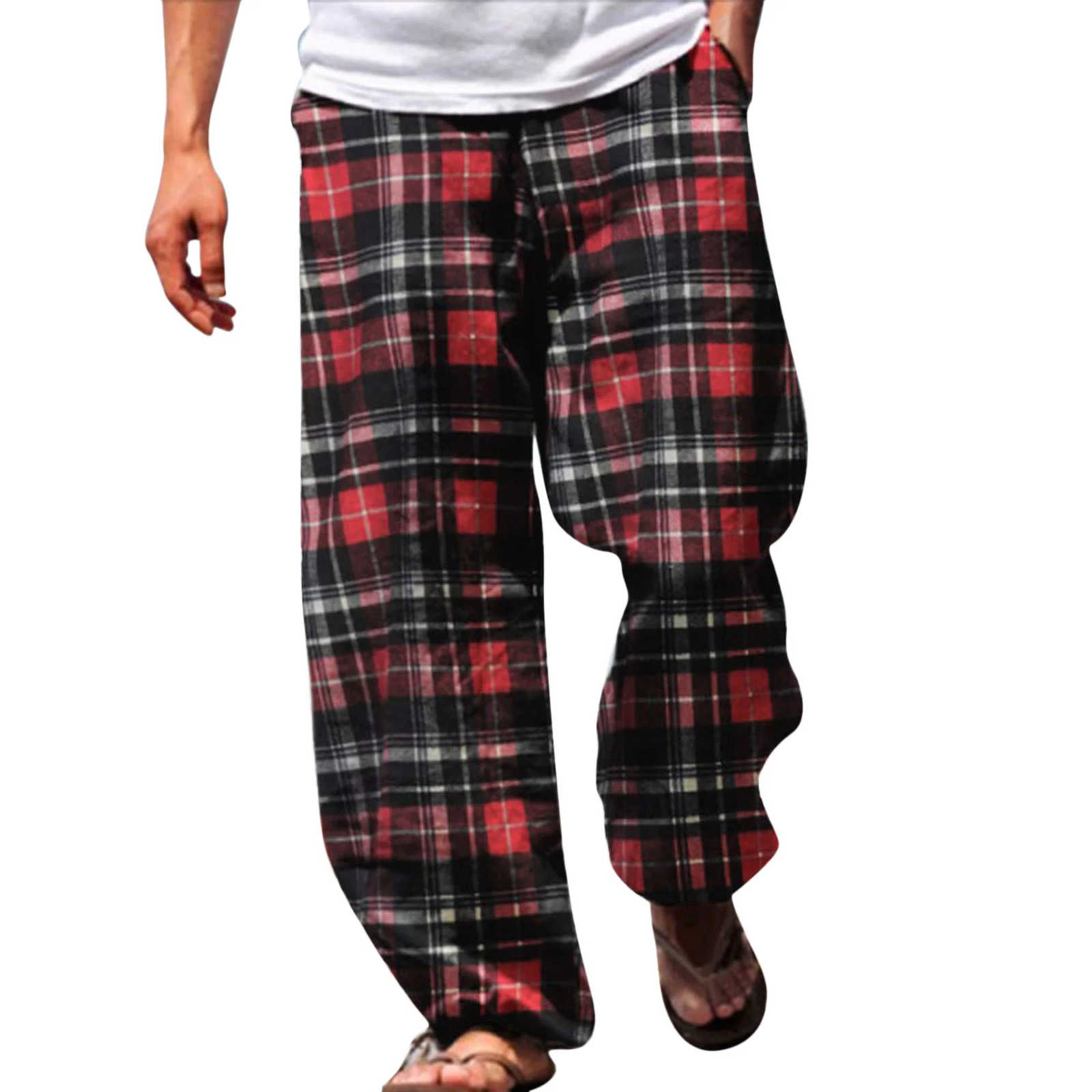 Mens Classic Plaid Print Sunshine Chiffon Double Pocket Stretch Breathable Thermal Insulation Comfortable Loose Casual Trousers Cargo Pants Men Xl