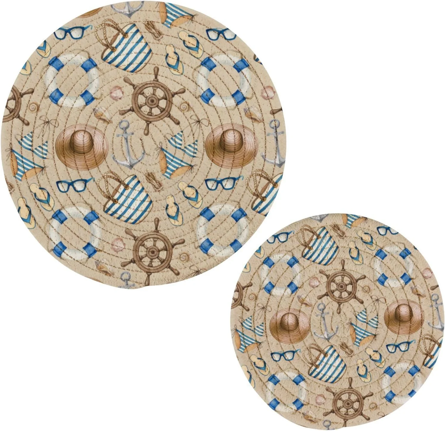 SKYSONIC Pot Holders Trivets set, 2 Pcs,Marine Potholders for Kitchen Thread Weave Trivets for Hot Dishes/Pot/Bowl/Teapot/Hot Pot Holders