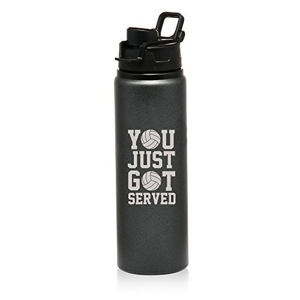 25 oz Aluminum Sports Water Travel Bottle You Just Got Served Volleyball (Charcoal)