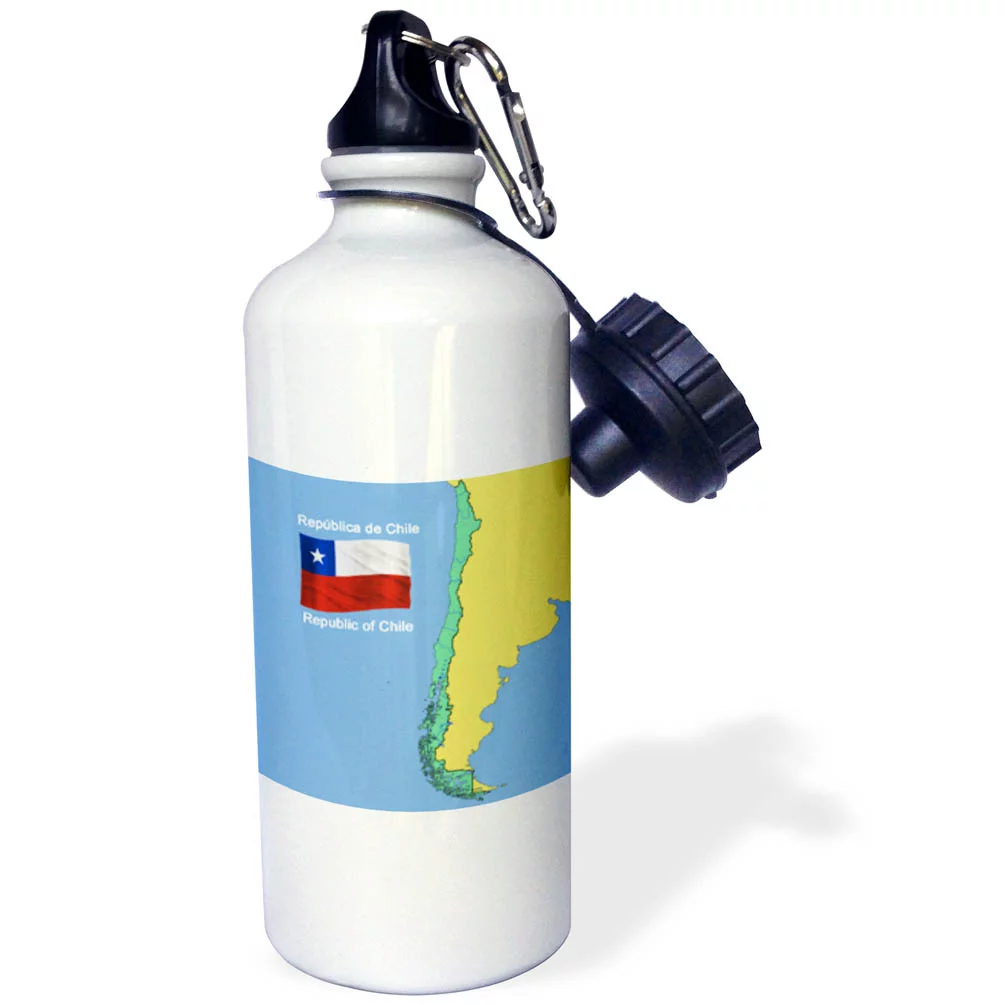 Map and Flag of Chile with Republic of Chile printed in English and Spanish. 21 oz Sports Water Bottle wb-51728-1