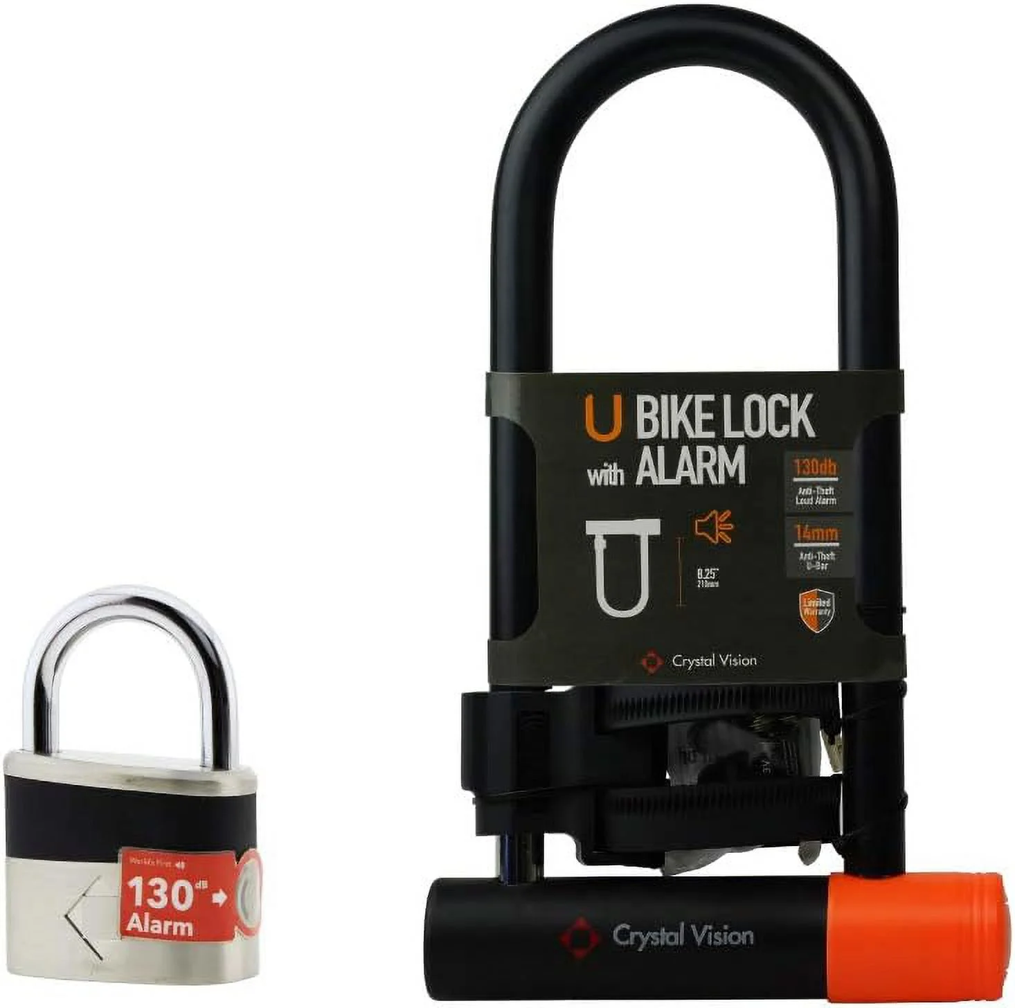 Loud 130db Alarm Padlock and Bike U Lock Combo