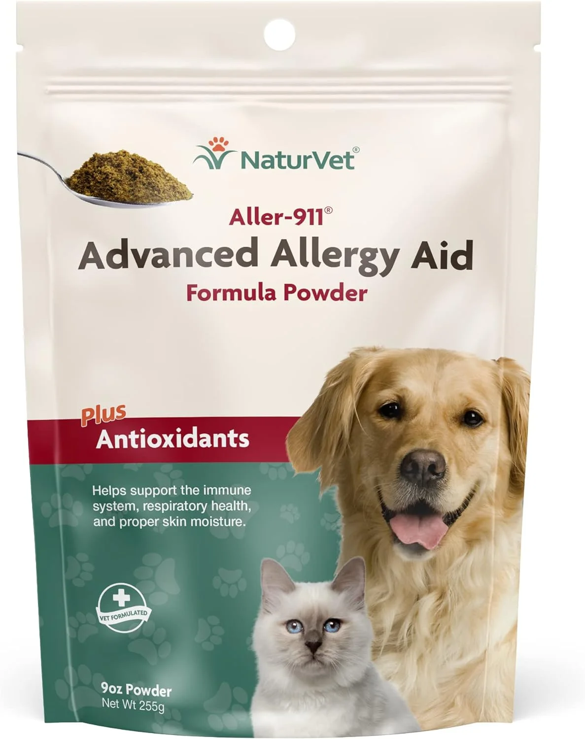 NaturVet – Aller-911 Advanced Allergy Aid Plus Antioxidants – 9 oz Powder – Supports Immune System, Skin Moisture & Respiratory Health – Enhanced with Omegas, DHA & EPA – For Dogs & Cats