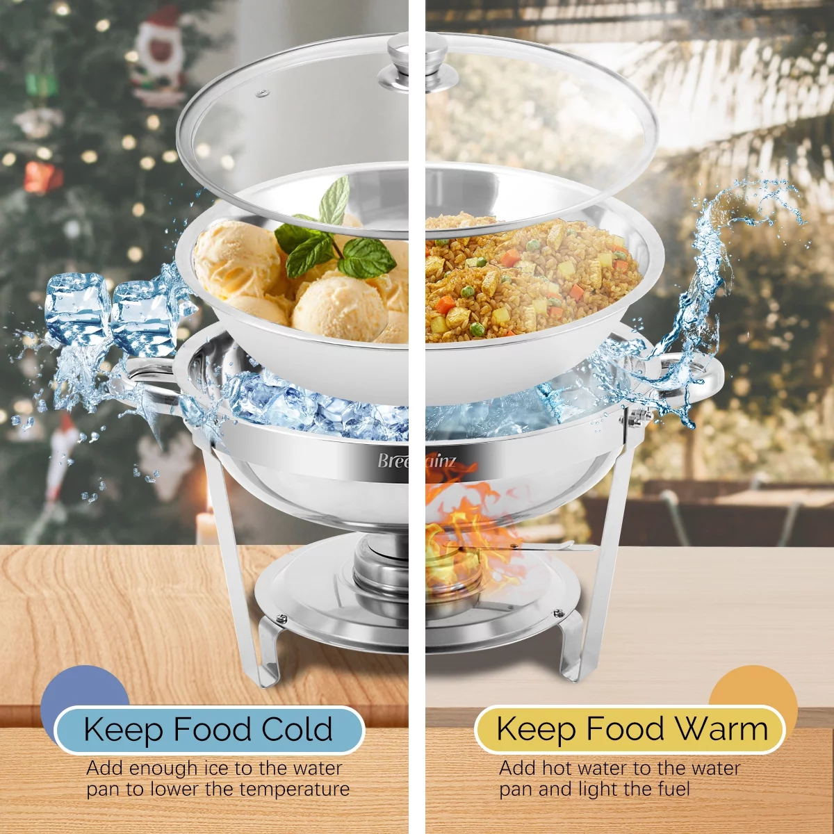 BreeRainz 4 Packs 4 QT Chafing Dish Buffet Set, Stainless Steel Chafing Dishes with Glass Lid & Lid Holder for Parties Buffet Weddings Events