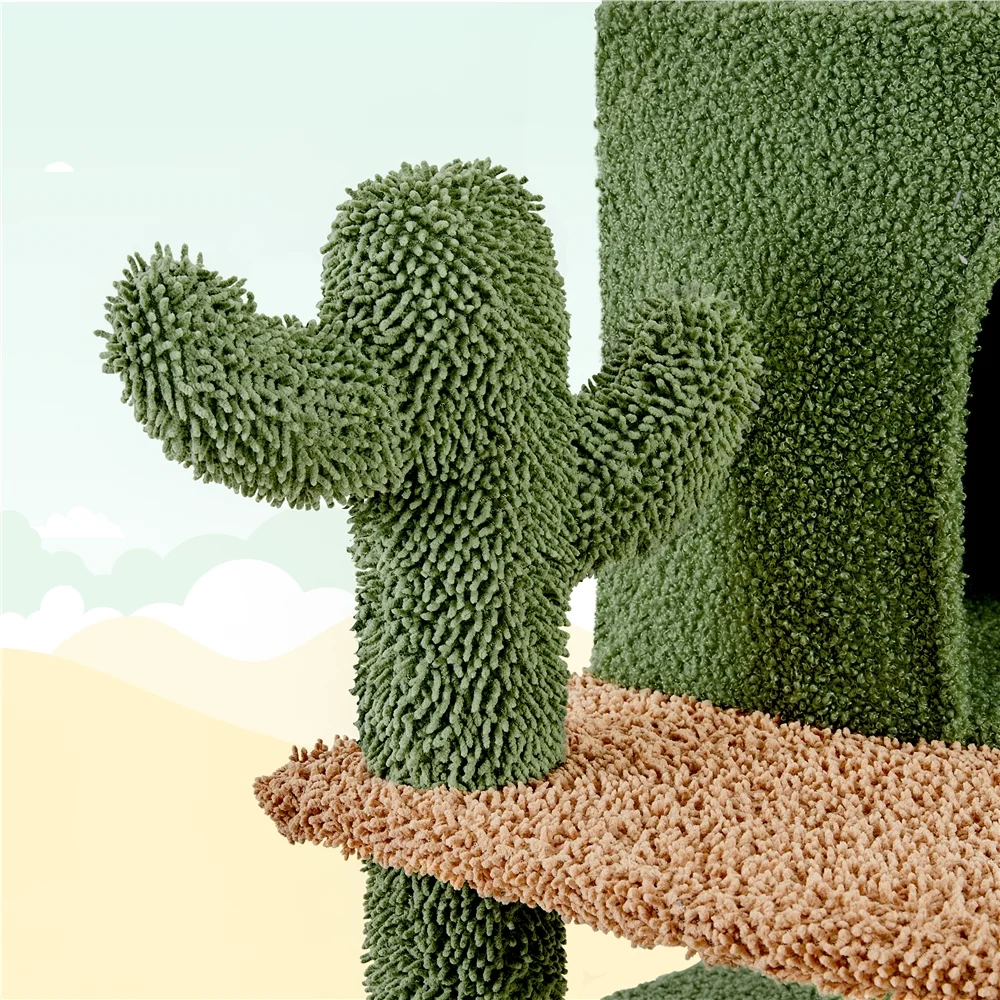 Yaheetech 66''H Cactus Cat Tree Cat Tower with Padded Perch,Green/Brown