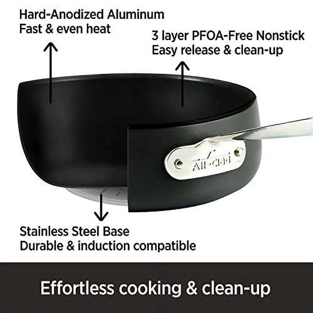 All-Clad HA1 Hard Anodized Nonstick Cookware, 2 Piece Fry Pan and Saute Pan with Lid Set, 10 inch and 4 quart