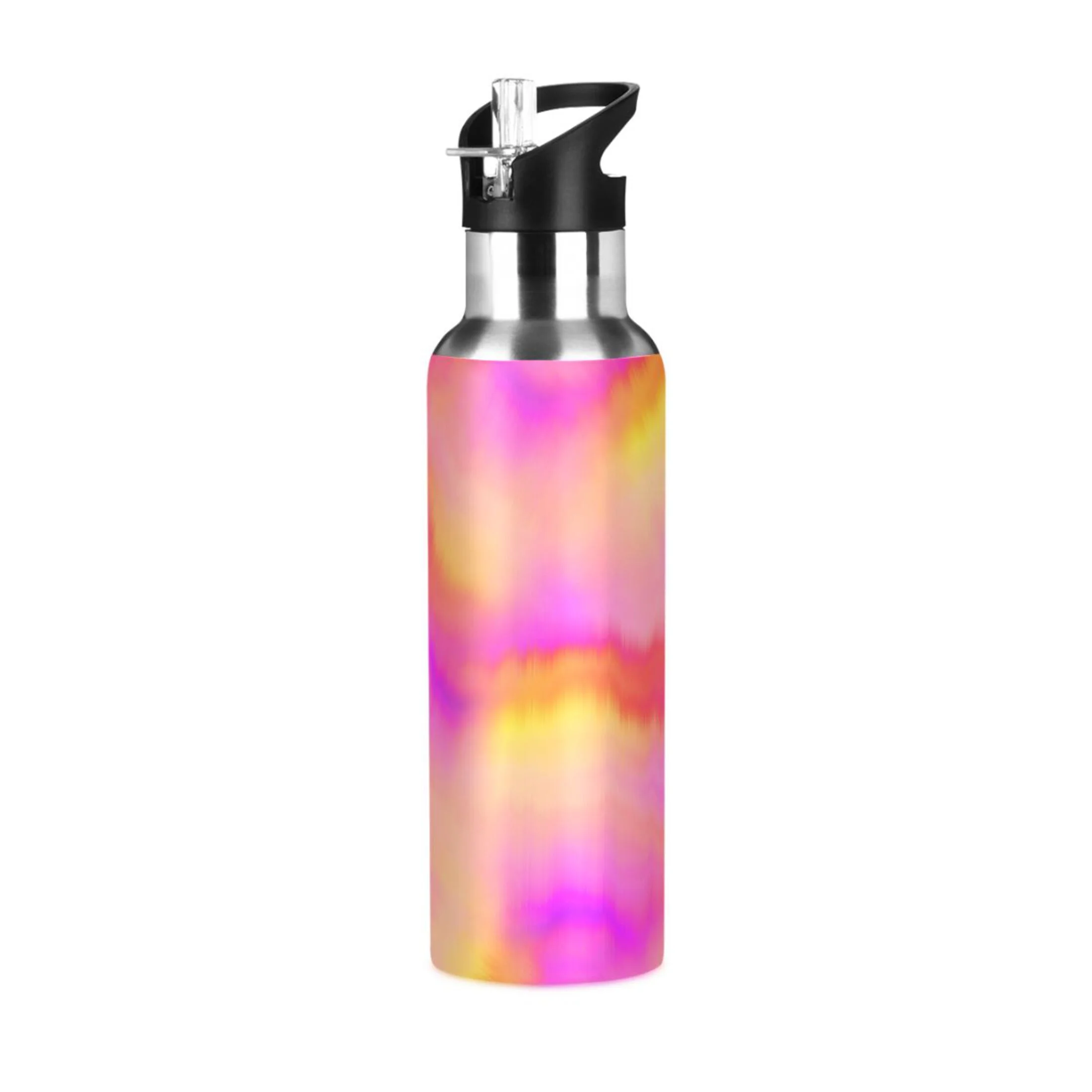 Stainless Steel Water Bottle Bright Colors Rainbow Gradient with Straw Lid Vacuum Insulated Leak Proof Flask Jug for Gym Travel Sports Cycling Outdoor 20 OZ