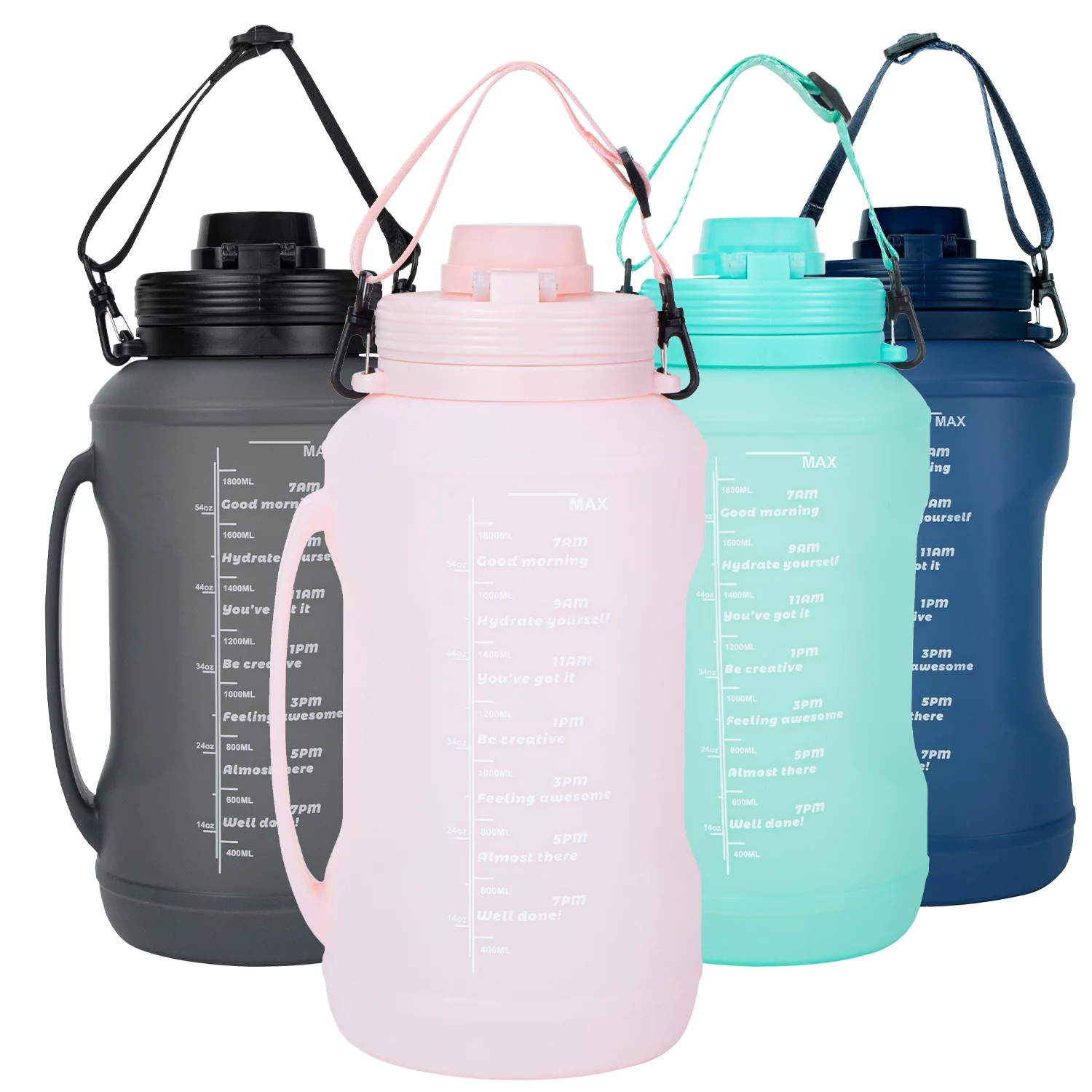 Motivational Water Bottle with Time Marker, 64 oz Water Bottle with Straw Spout and Carrying Handle, Half Gallon 2L Gym Bottle, Achieve All-Day Hydration SpillProof BPA FREE