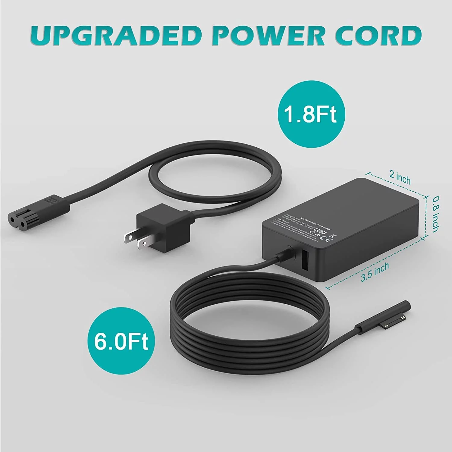 65W Laptop Charger for Surface Pro 9,8,7+,7,6,5,4,3,X, Windows Surface Laptop 5,4,3,2,1 Studio, Surface Go Tablet, Surface Book 3, 2, 1, Support 44W, 36W, LED, 7.8FT, Black