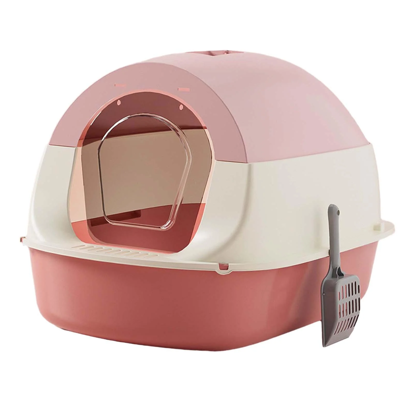 Hooded Cat Enclosed and Covered Cat Toilet Removable Kitten Potty Pink