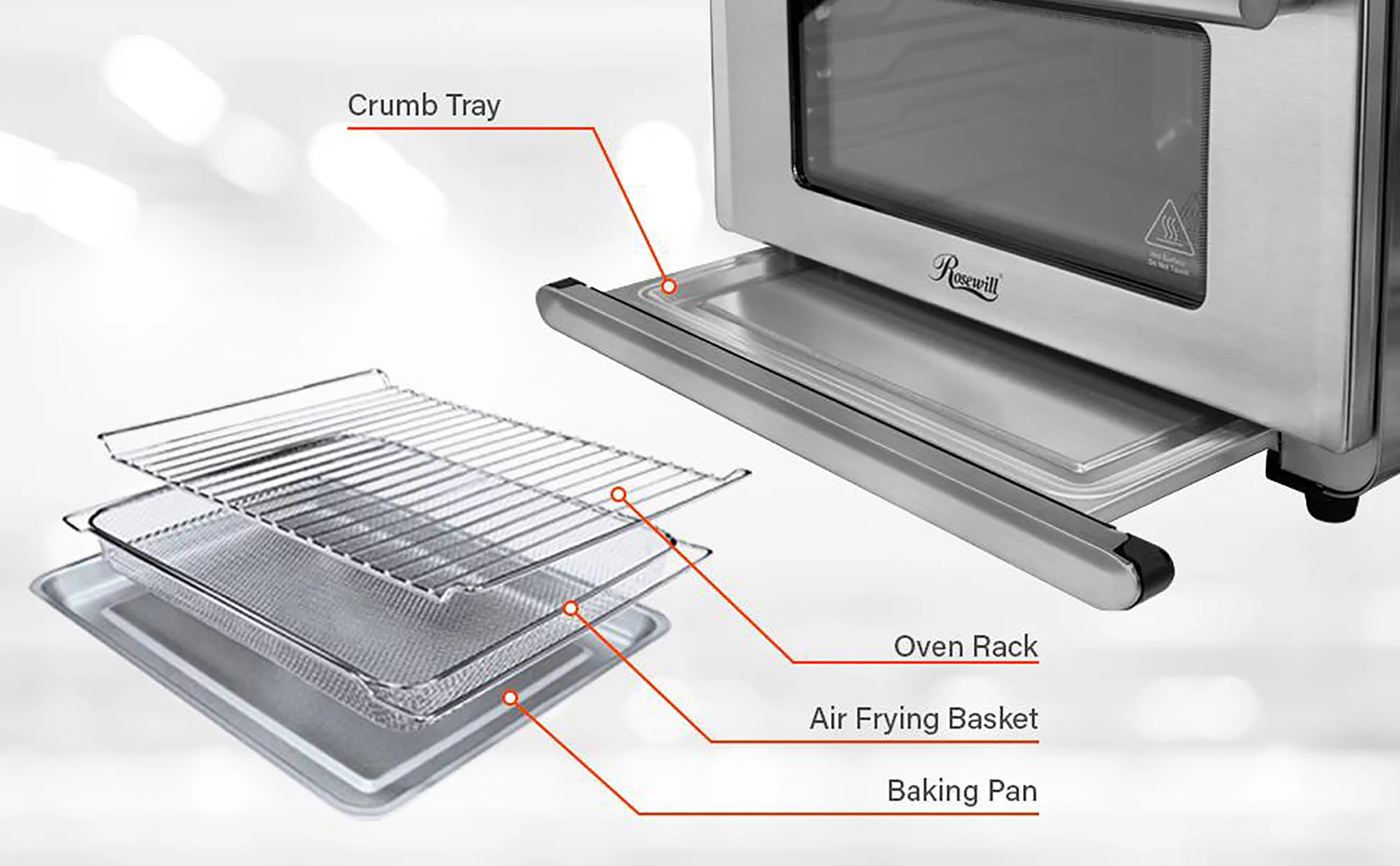 1800 W 4-Tray Stainless Steel Air Fryer Convection Toaster Oven with Large Transparent Window