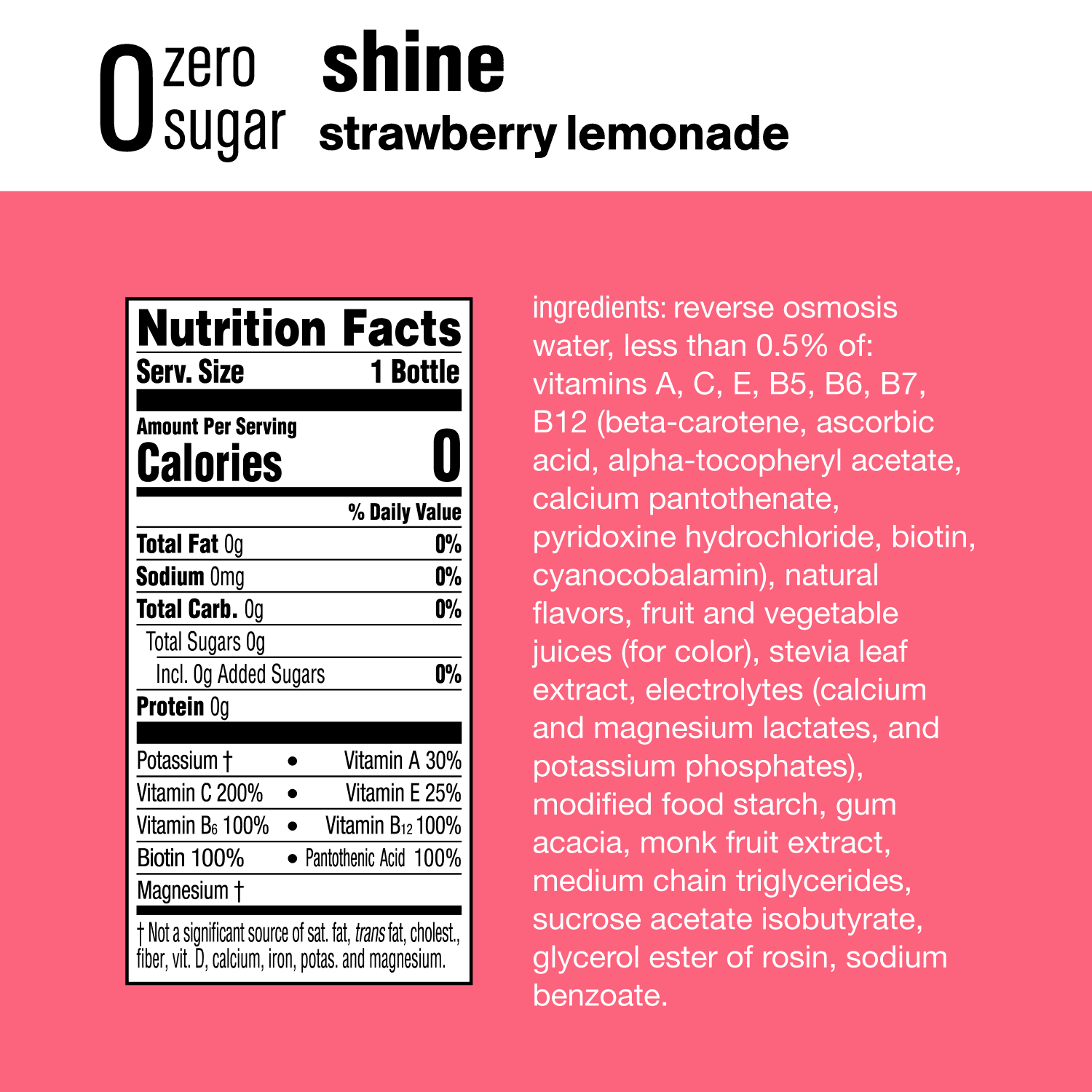 vitaminwater zero sugar shine, electrolyte enhanced water w/ vitamins, strawberry lemonade drinks, 20 fl oz, 12 Pack