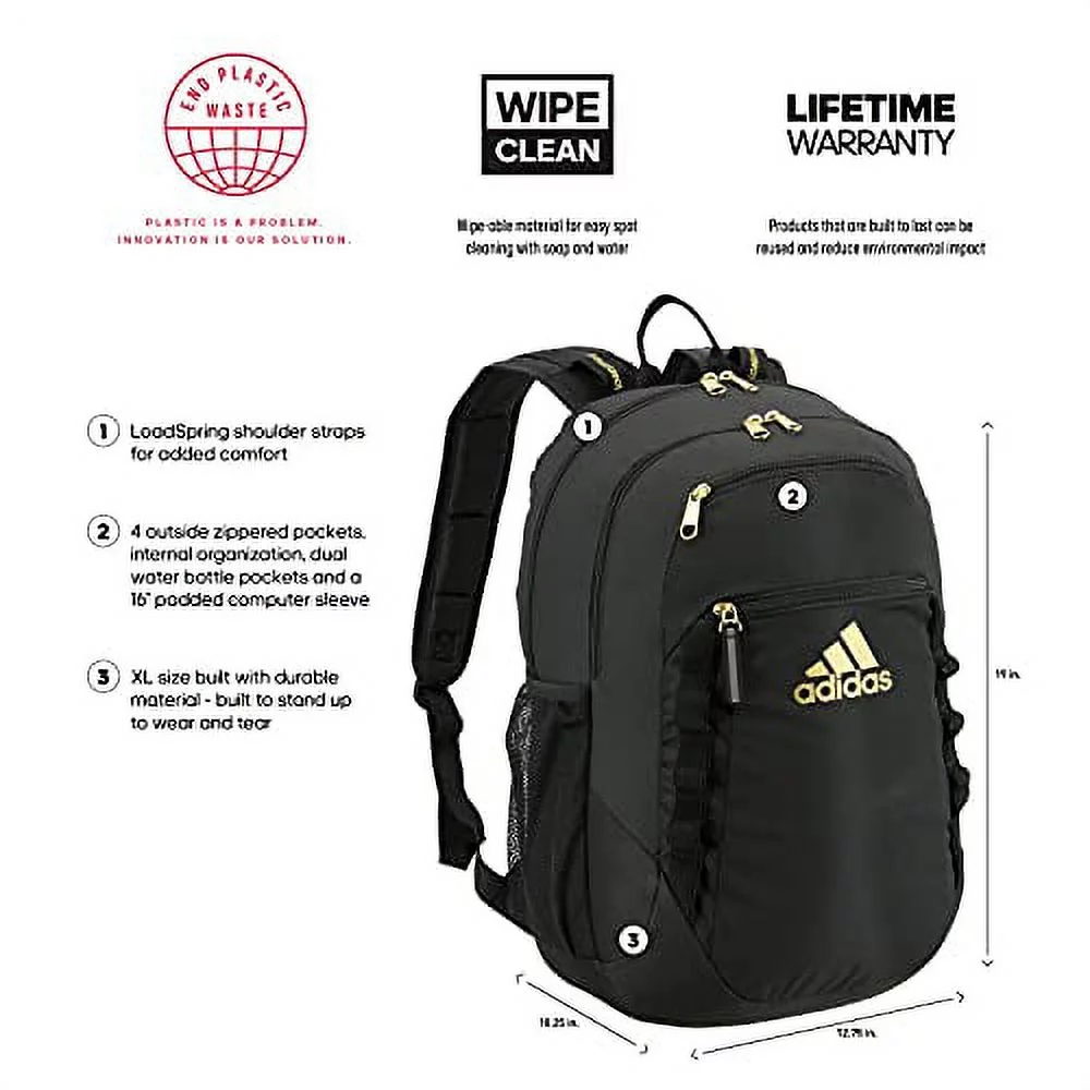 adidas Excel 6 Backpack, Black, Gold, One Size
