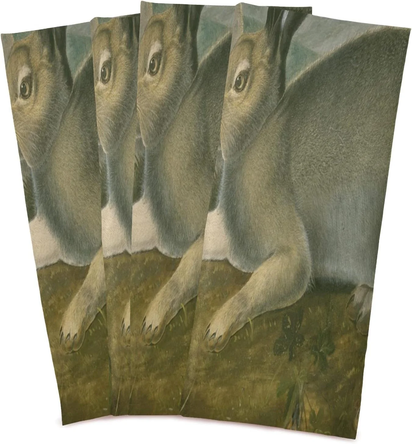 Spring Hare Bunny Kitchen Tea Towels Set of 4 Absorbent Hand Dish Towels, Watercolor Easter Rabbit Dishcloths Lint-Free 18x28 Inch Fast Drying for Cooking Baking Home Clean