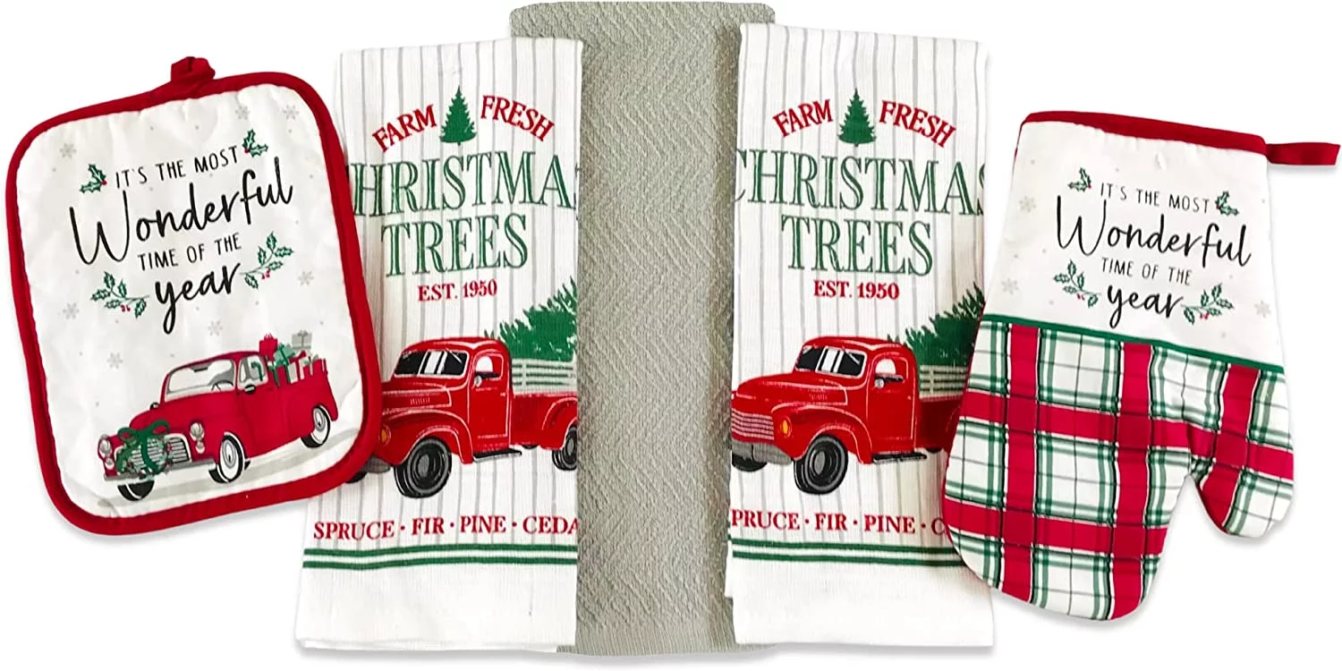 Christmas Holiday Kitchen Towels Pot Holders Set: It's The Most Wonderful Time of The Year to Come Back Home