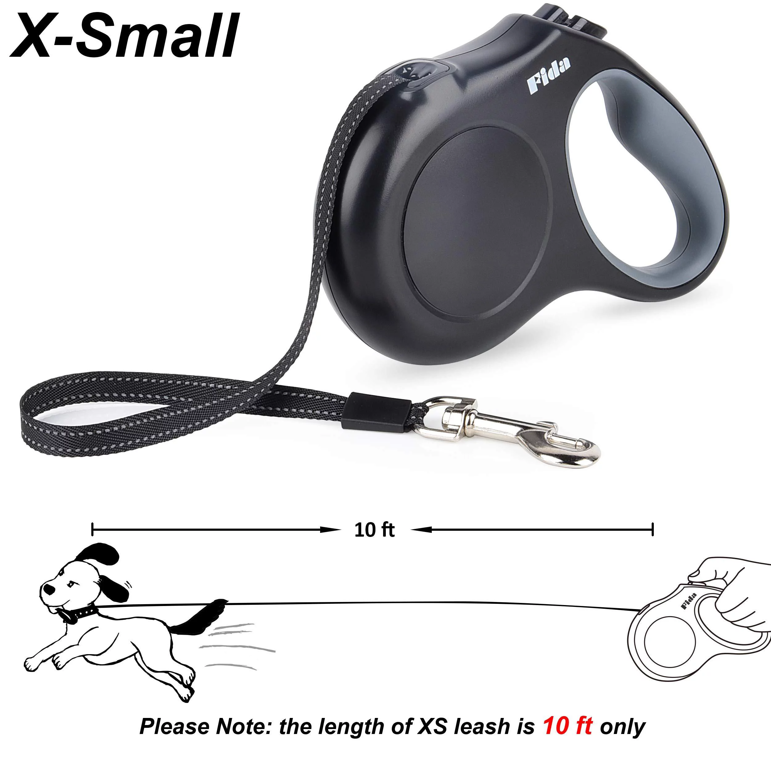 Fida Retractable Dog Leash, 16ft Heavy Duty Pet Walking Leash for X-Small/Small/Medium/Large Dog or Cat up to 110 lbs, Tangle Free. One-Hand Brake Black