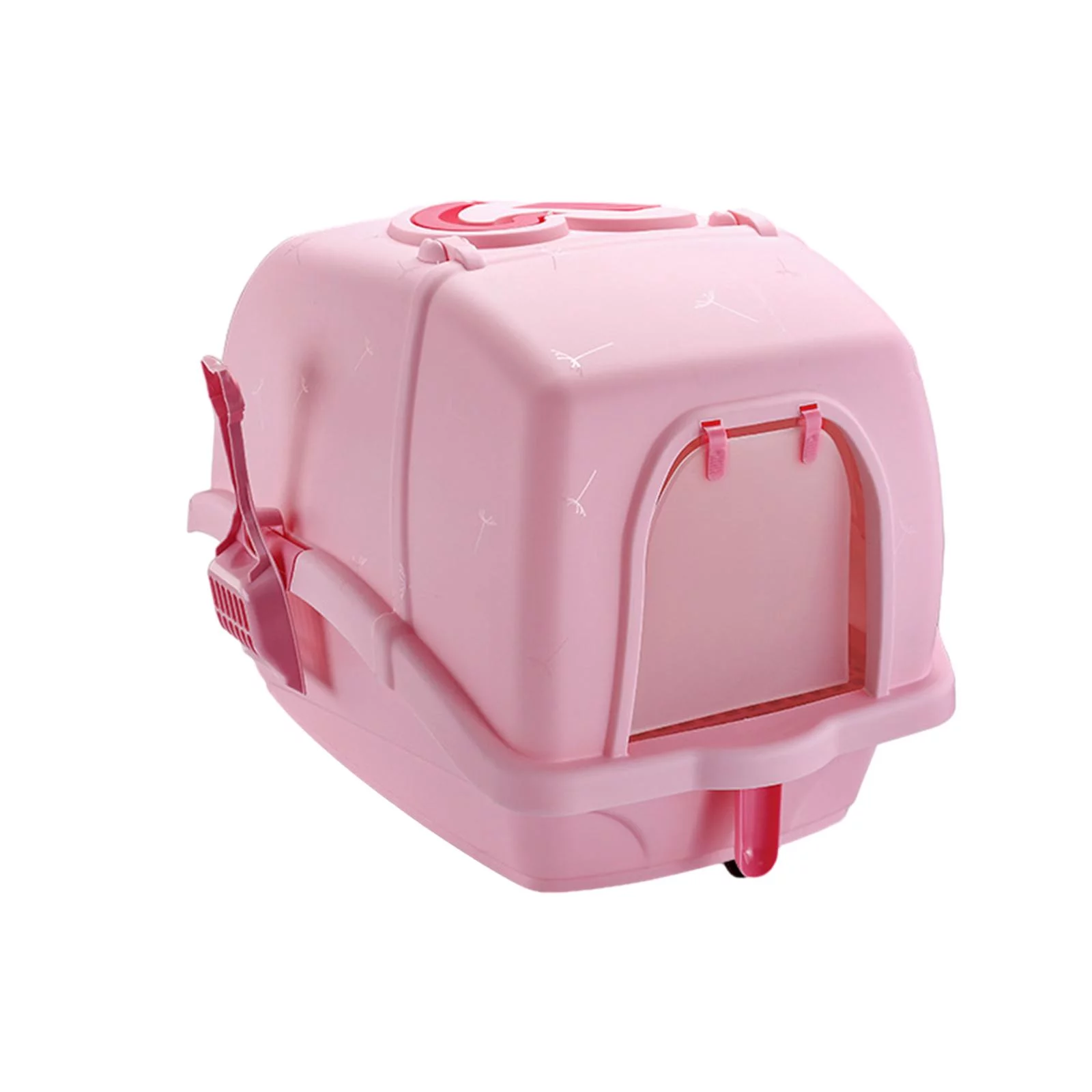 Enclosed Cat Litter Box Covered Cat Toilet Provides Privacy Hollow Pedal with Front Door Flap Leakproof Portable Kitten Potty , pink