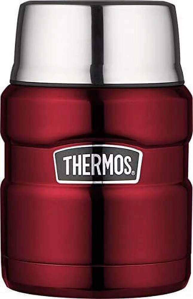 Genuine Thermos Stainless King Food Jar with Folding Spoon, 16-Ounce, Cranberry