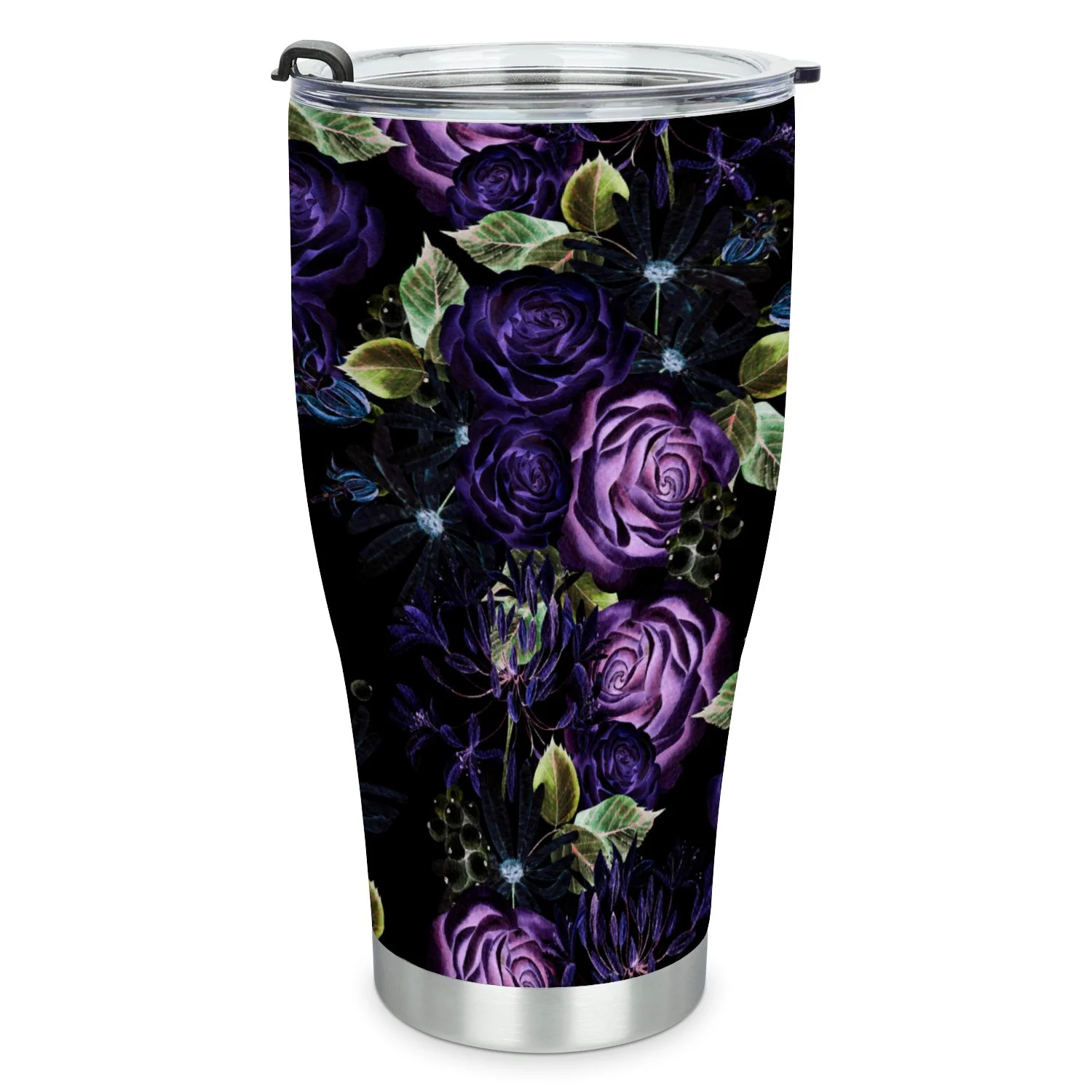 Hidove Stainless Steel Tumbler, Purple Roses, Bud and Flowers 30oz Leak Proof & Stainless Steel Bottle for Hot & Cold Drinks - Coffee Travel Mug, Water Metal Canteen, Thermal Cup