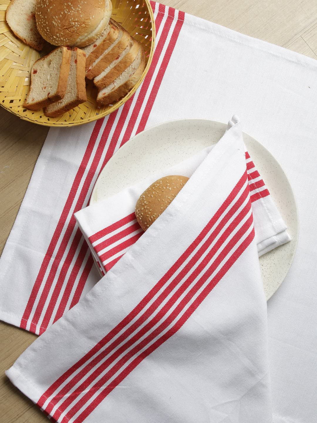 100% Cotton Kitchen Towels with Red Stripe Design | Kitchen Towels and Dish Cloths | Size 28”x18” | Set of 6