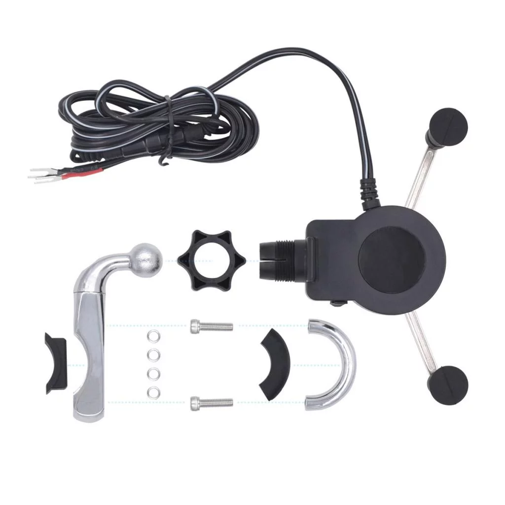 360  degree Rotatable Mobile Phone Holder Clamp Fit For Motorcycles Handlebar Holder With Built-in USB Port