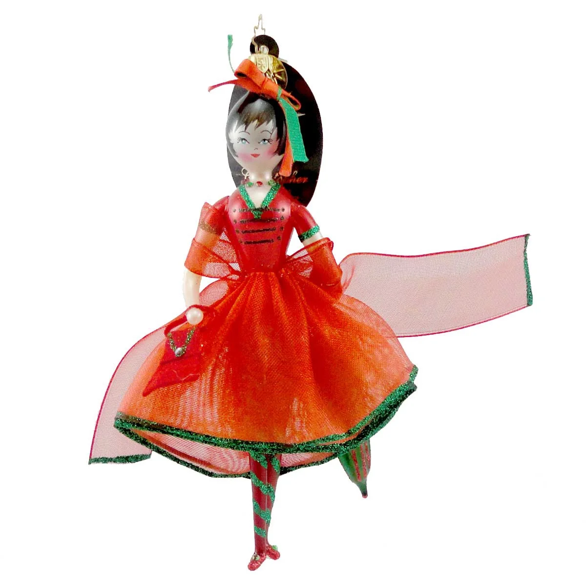 Christopher Radko CRIMSON STROLLER Blown Glass Ornament Italian Christmas Girl