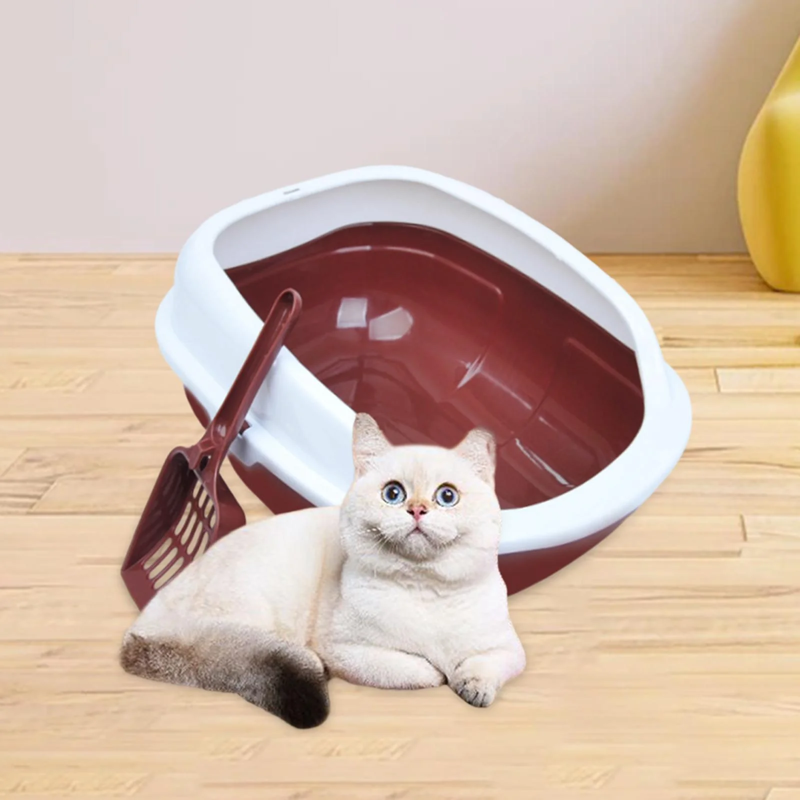 Gazechimp Cat Kitten Toilet Anti Splashing Durable Open Top Pet Litter Tray Coffe