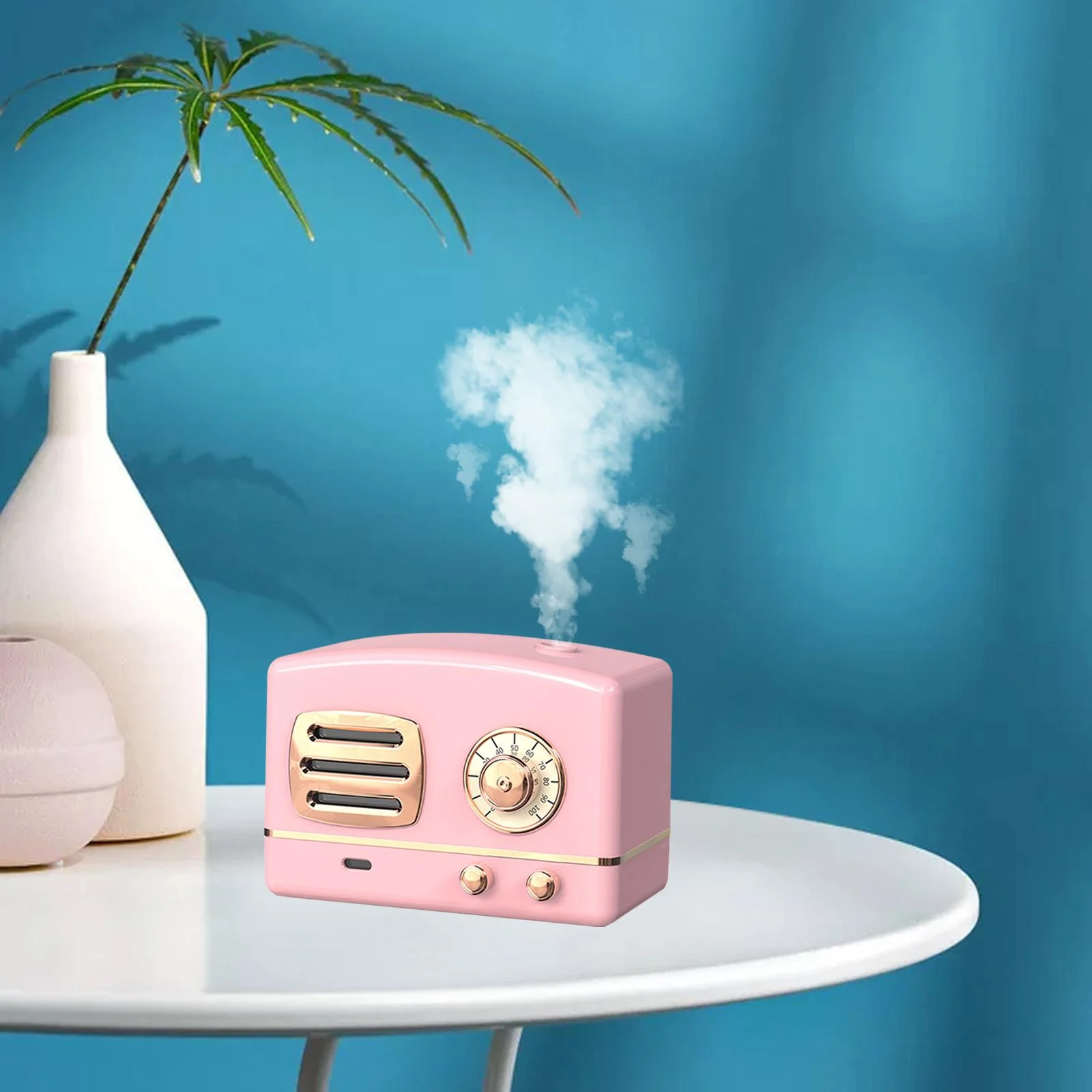 Portable Humidifier Oil Diffuser Quiet Retro USB Night Light for Baby Room Bedroom Home , Pink