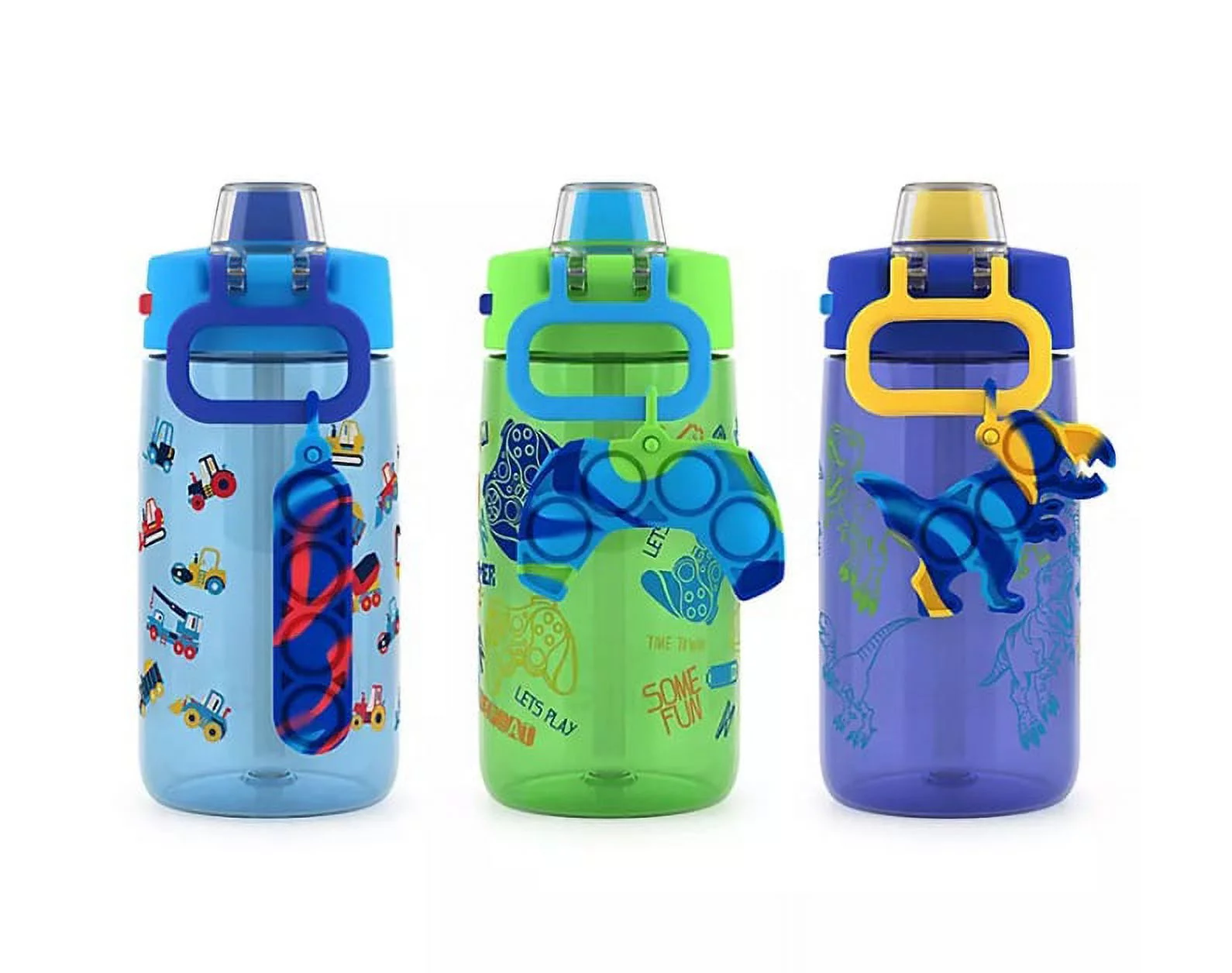 Ello Colby Pop! 14oz Tritan Kids Monster Mania Water Bottles with Fidget Toy, 3-Pack