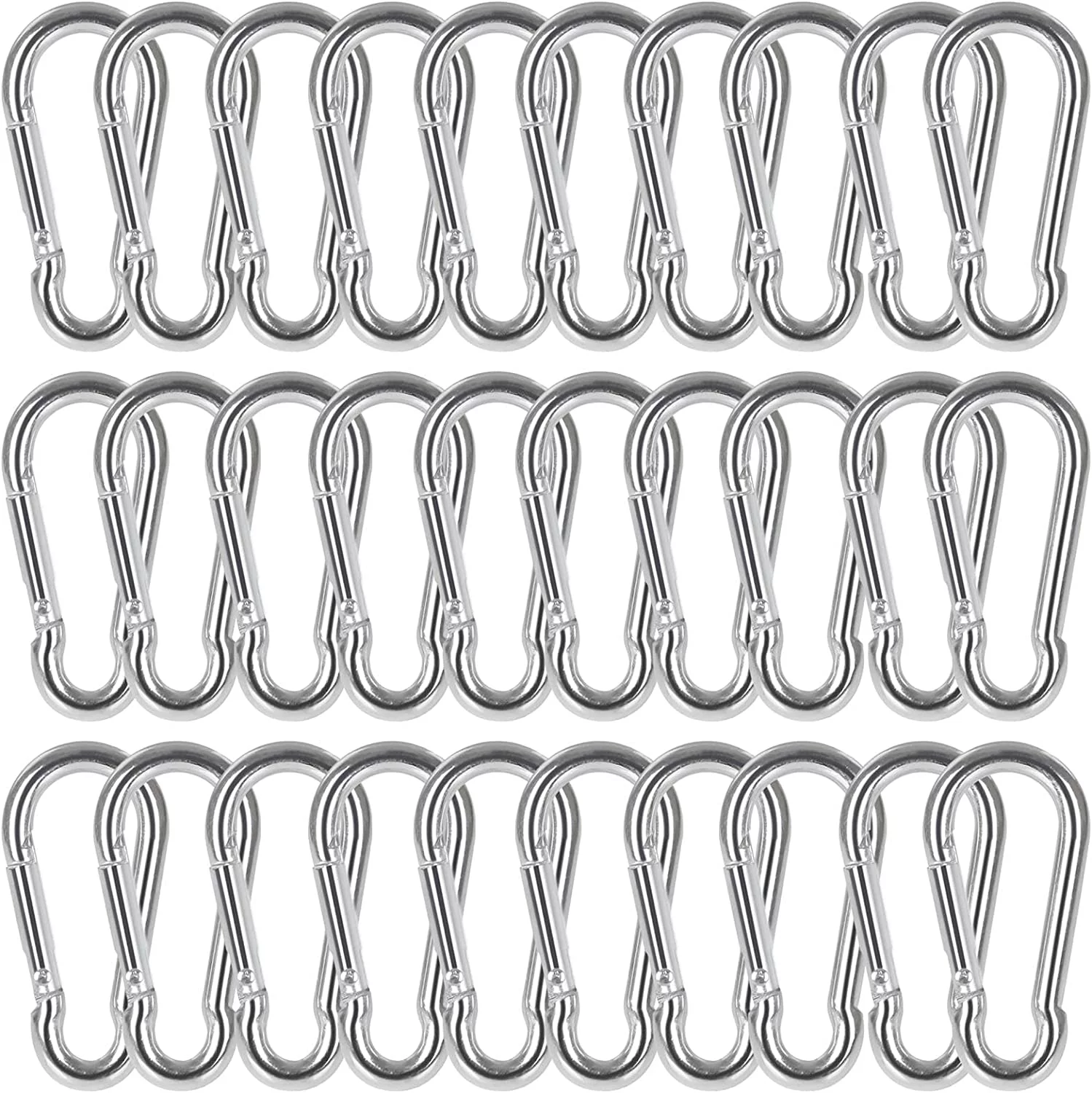 30PCS 2.36 inch Spring Snap Hook, 304 Stainless Steel Carabiner Clips, M6 Keychain Heavy Duty Quick Link for Camping Hiking Swing Gym Hammock Fishing