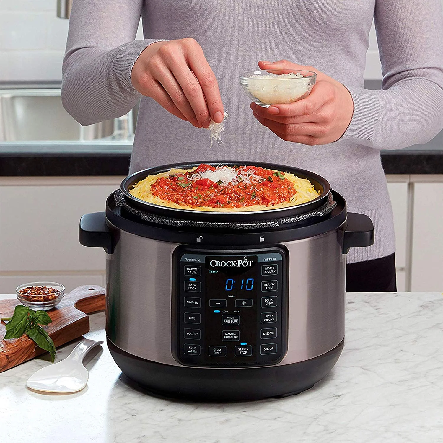 Crock-Pot Multi Function Mini 4 Quart Express Home Food Cooker, Stainless Steel