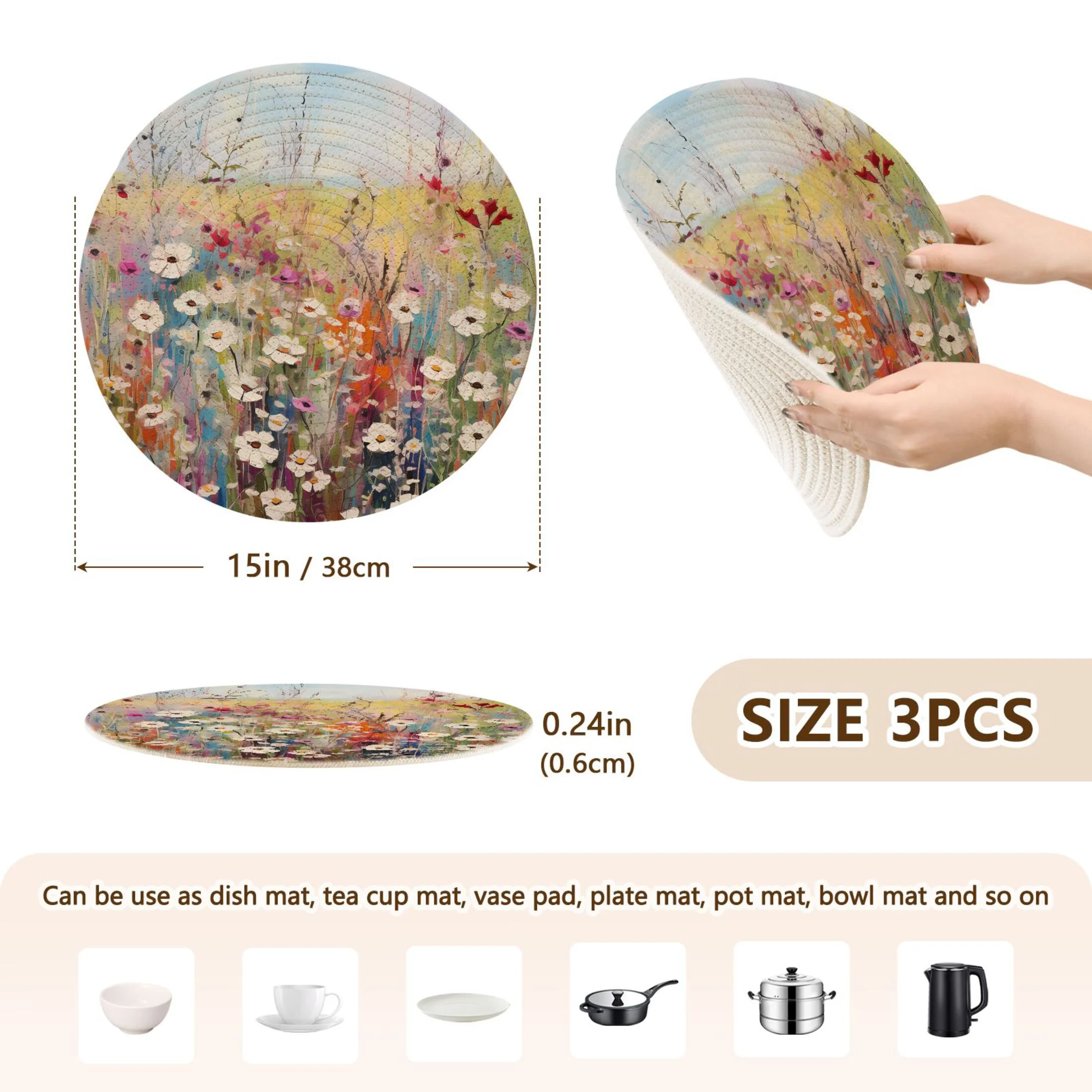 Floral Flieds 3 PCs Pot Holders Trivets Kitchen 15