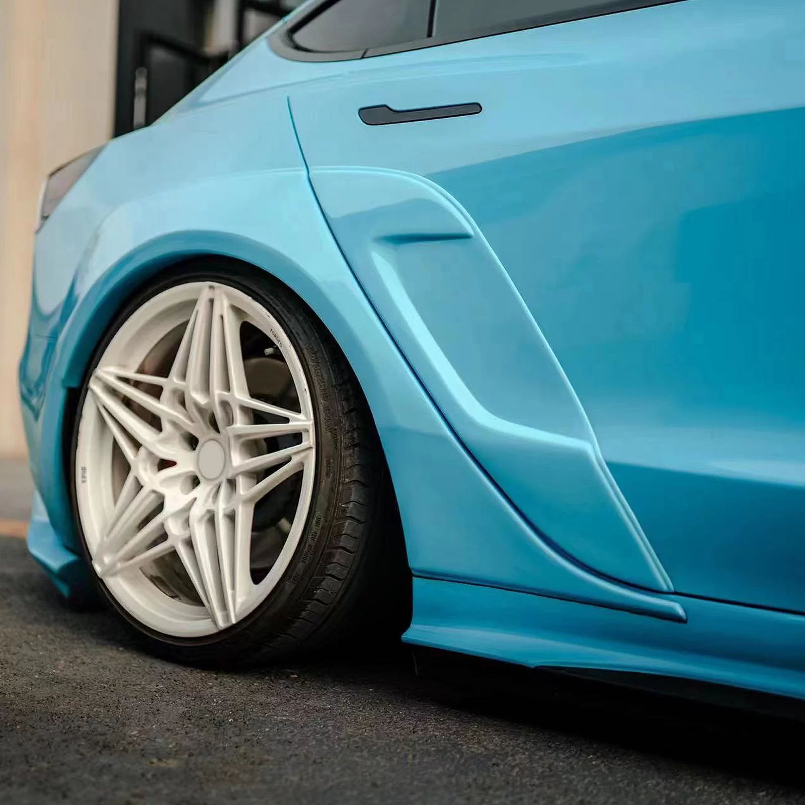 Ikon Motorsports Fender Flares Compatible With 2017-2023 Tesla Model 3 All Models, ABS IKON Style Unpainted Black Front Rear Right Left Sanded Wheel Cover Protector 6PCS