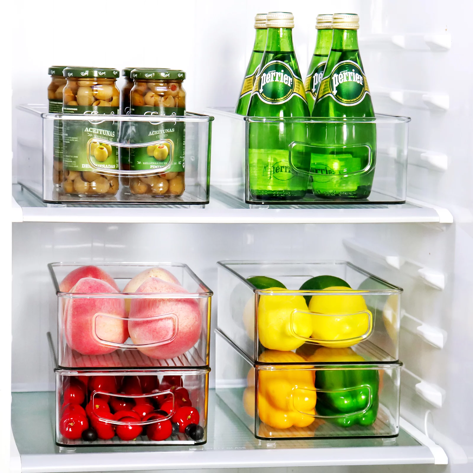 Set of 8 Refrigerator Organizer Bins, 4 Large and 4 Medium Stackable Plastic Fridge Organizers with Handles for Freezer, Kitchen, Cabinet, Pantry Food Storage Rack, BPA Free