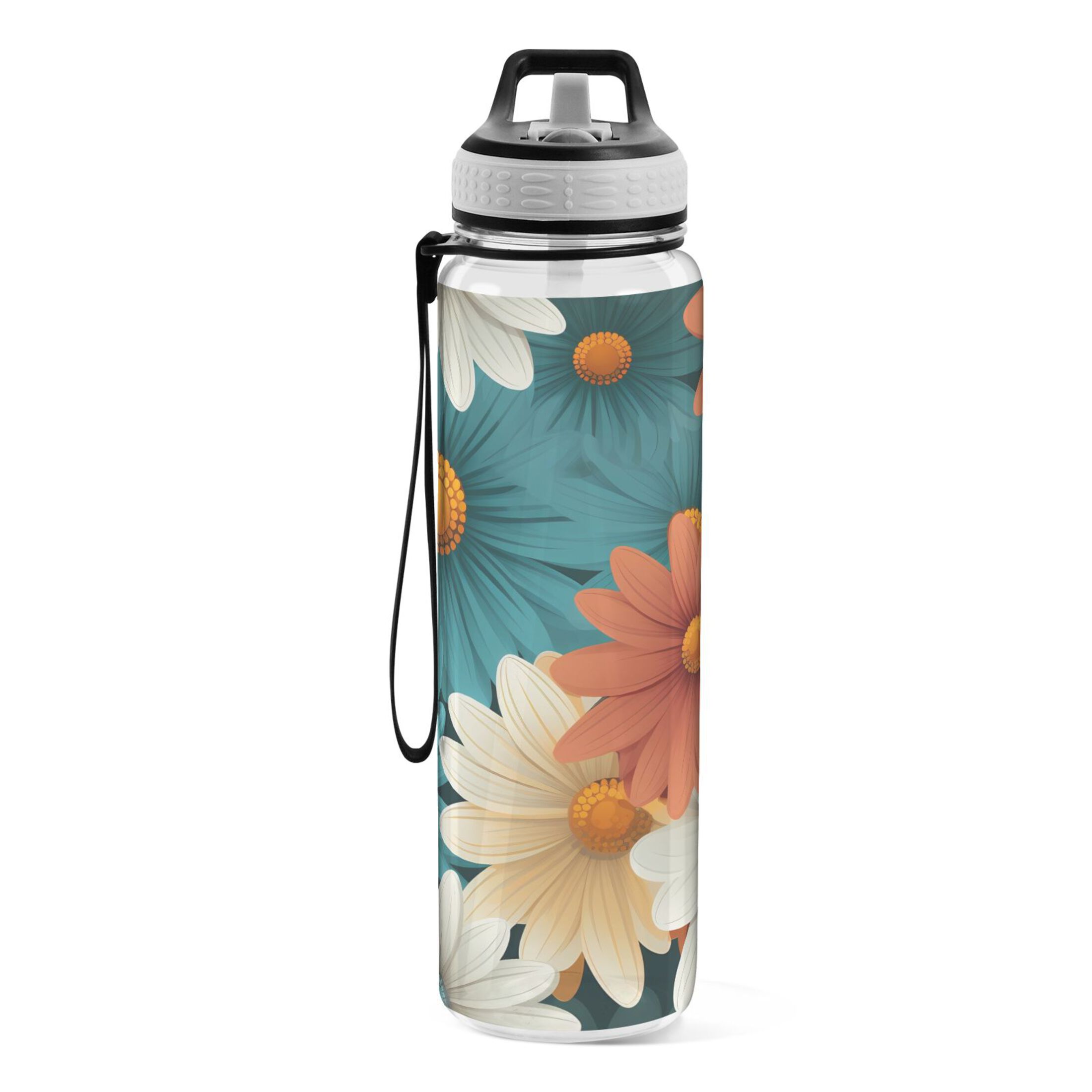 Flowers Plants 32oz Water Bottles with Straw Tritan Leakproof Sports Bottle BPA Free Clear for Fitness Gym Swimming Cycling