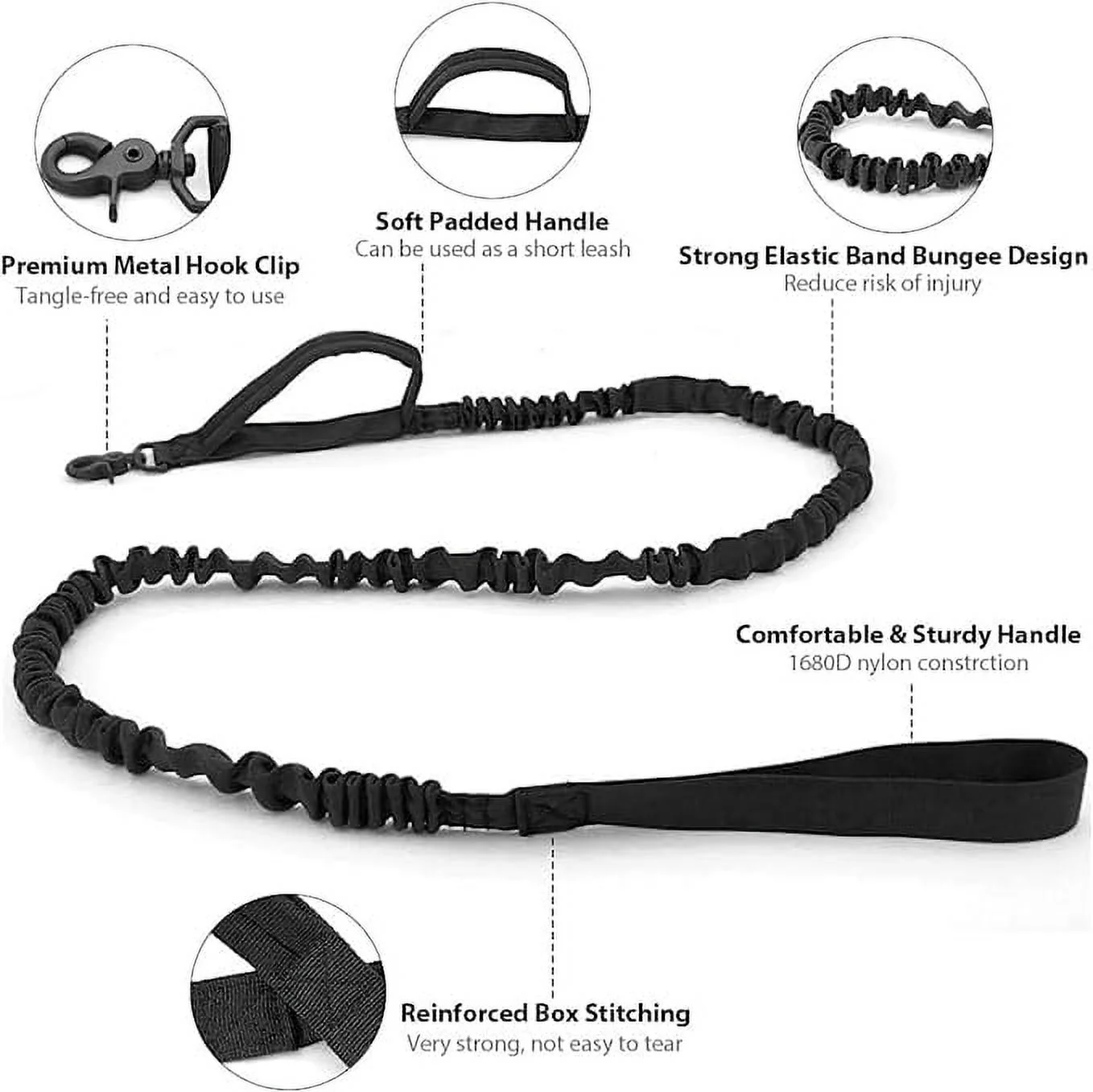 4 Sets Tactical Bungee Dog Leash Heavy Duty Fast Dispatch 2 Handle Control Quick Release Cat Dog Pet Leash With Shock Absorbing Dog Training Leashes Black
