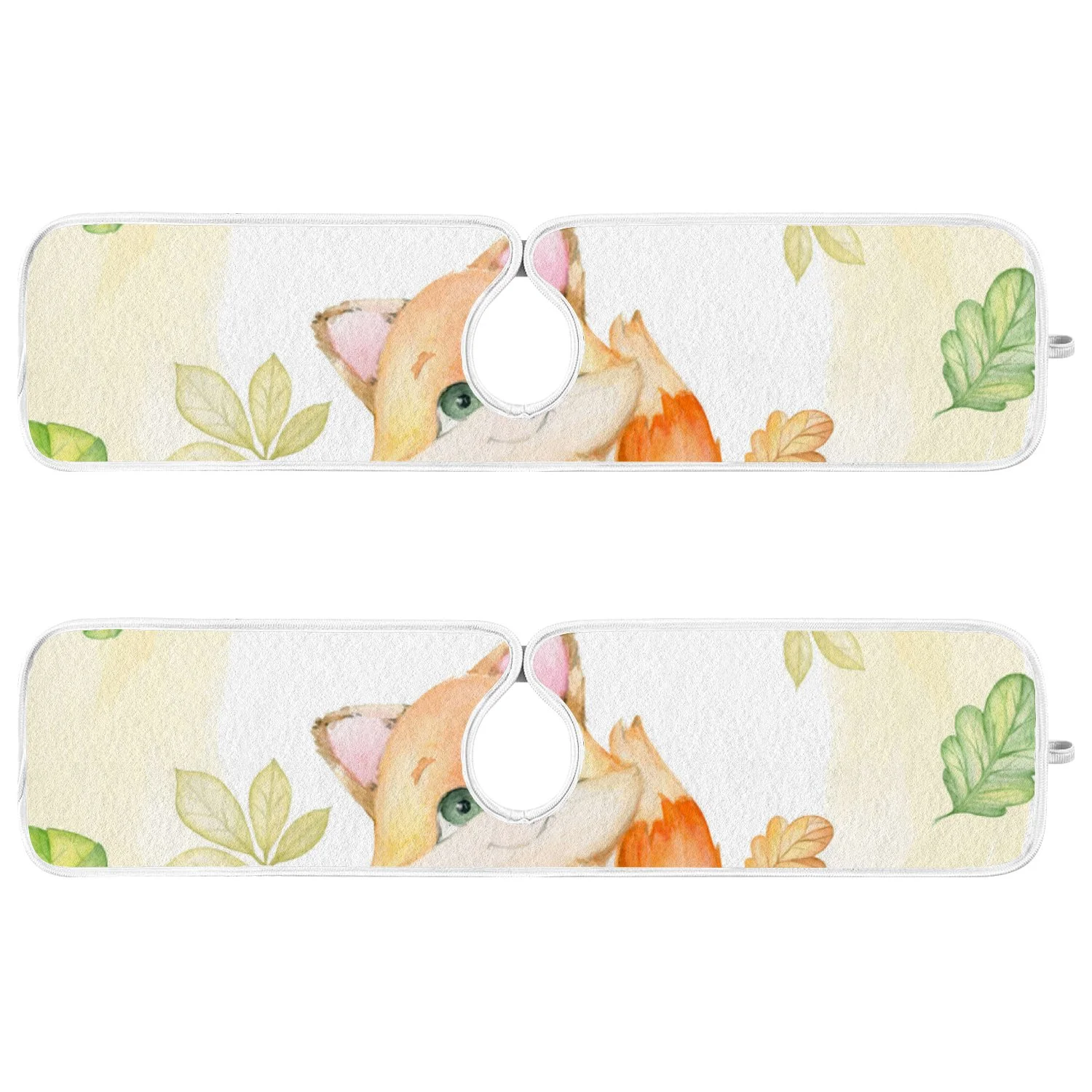 Anyway.go Faucet Absorbent Mat of 2 Pack, Long Kitchen Faucet Water Splash Guard for Sink Drying Mat, Drip Protector Absorbent Microfiber Cloth Faucet Mat,Little Fox