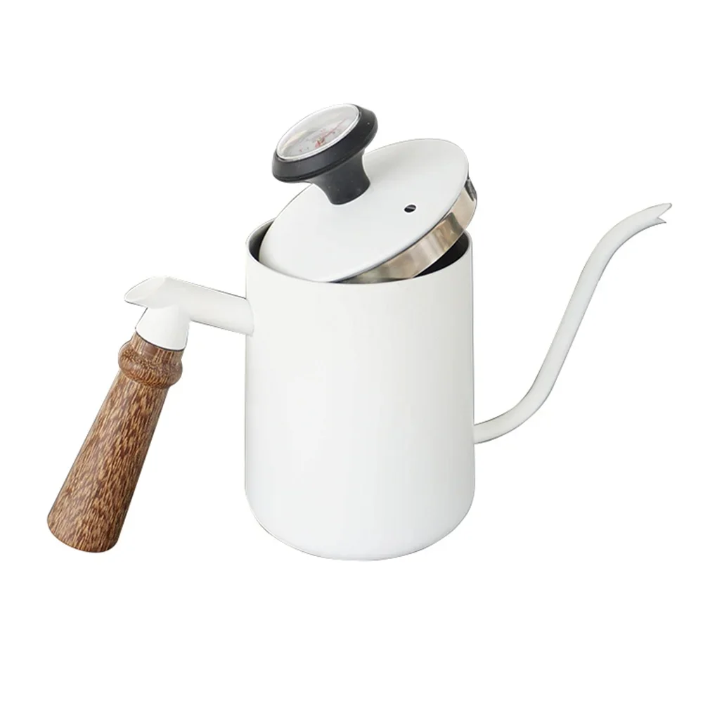 2024 Steel Pour-Over Coffee Drip Kettle 600ML Coffee Kettle GooseNeck With Thermometer Coffee Tea Pot Swan Neck White Black