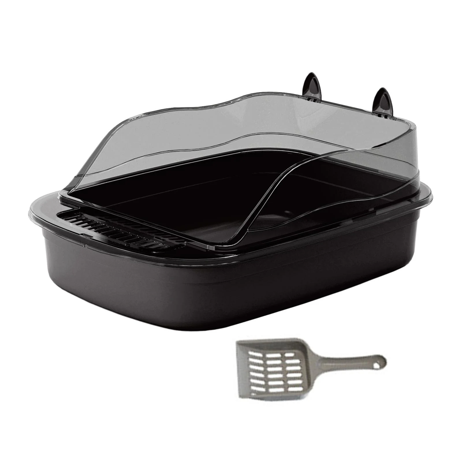 Gazechimp Cat 50x34x18cm Cartoon Appearance Cat Sandbox Kitten Potty Toilet black