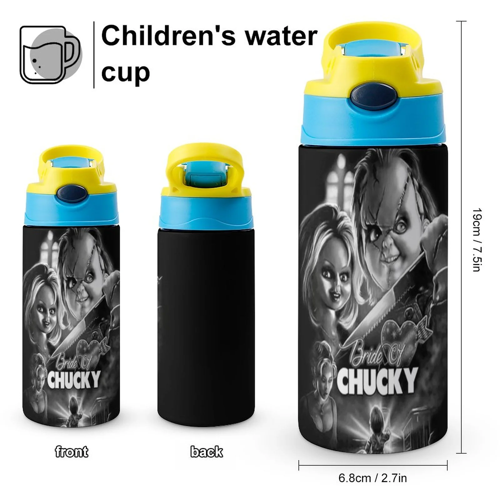 Bride Of Chucky Kid's Insulated Water Bottle With Straw Vacuum Stainless Steel Cup Leak-Proof Children Toddler Thermoses