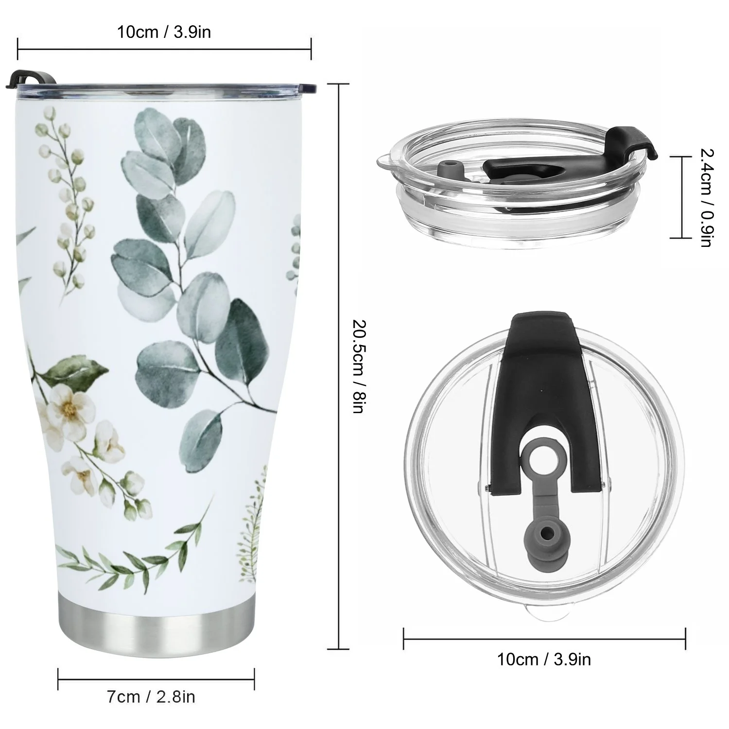 Hidove Stainless Steel Tumbler, White Flowers, Green Leaves 30oz Leak Proof & Stainless Steel Bottle for Hot & Cold Drinks - Coffee Travel Mug, Water Metal Canteen, Thermal Cup