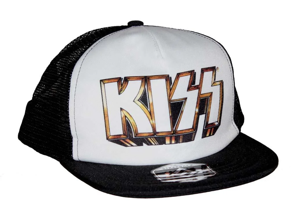 H3 Sportsgear H3S-SKSJ100059 Kiss Gold Logo Snapback Trucker Hat, White
